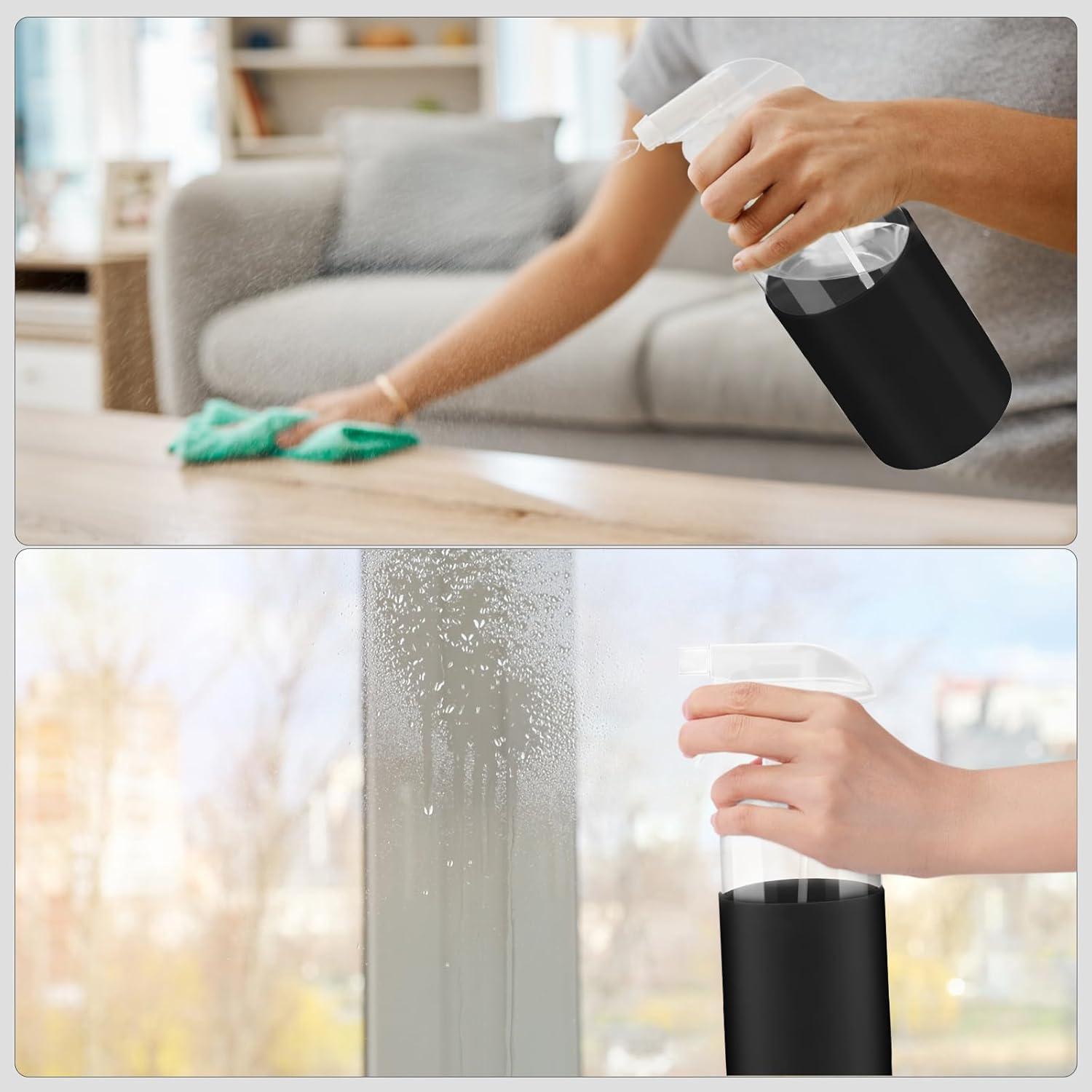 2 Botellas de Spray de Vidrio 473ml con Manga de Silicona Negra