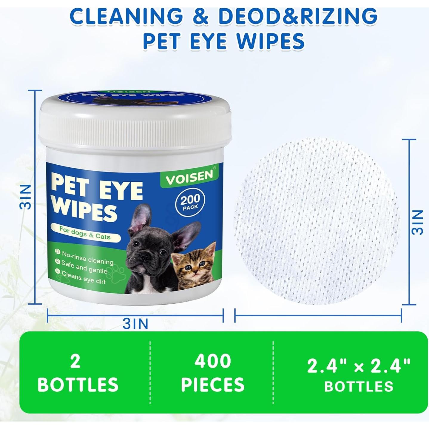 Toallitas para Ojos VOISEN 400 Pcs Biodegradables para Mascotas