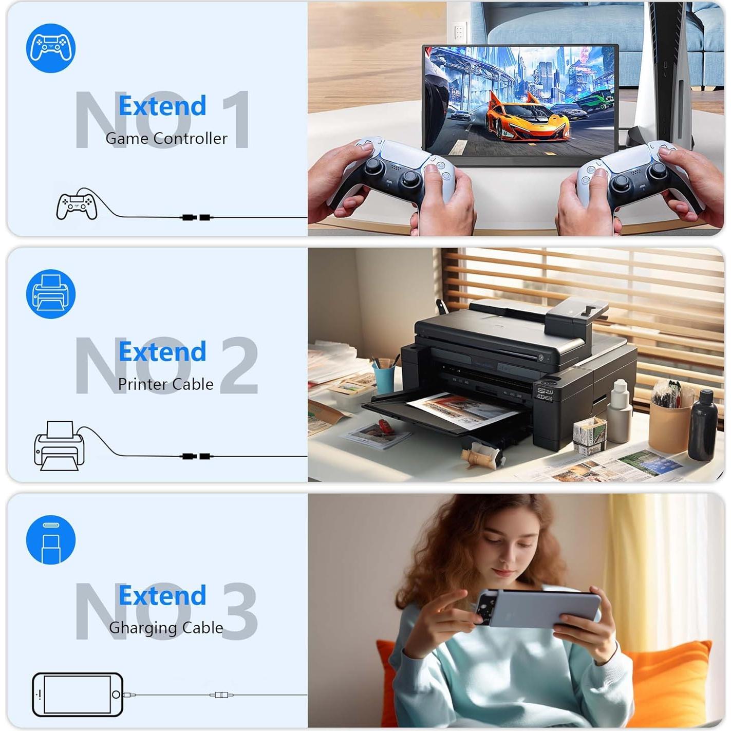 Cable de Extensión USB 3.0 CERRXIAN 1.2m Macho a Hembra