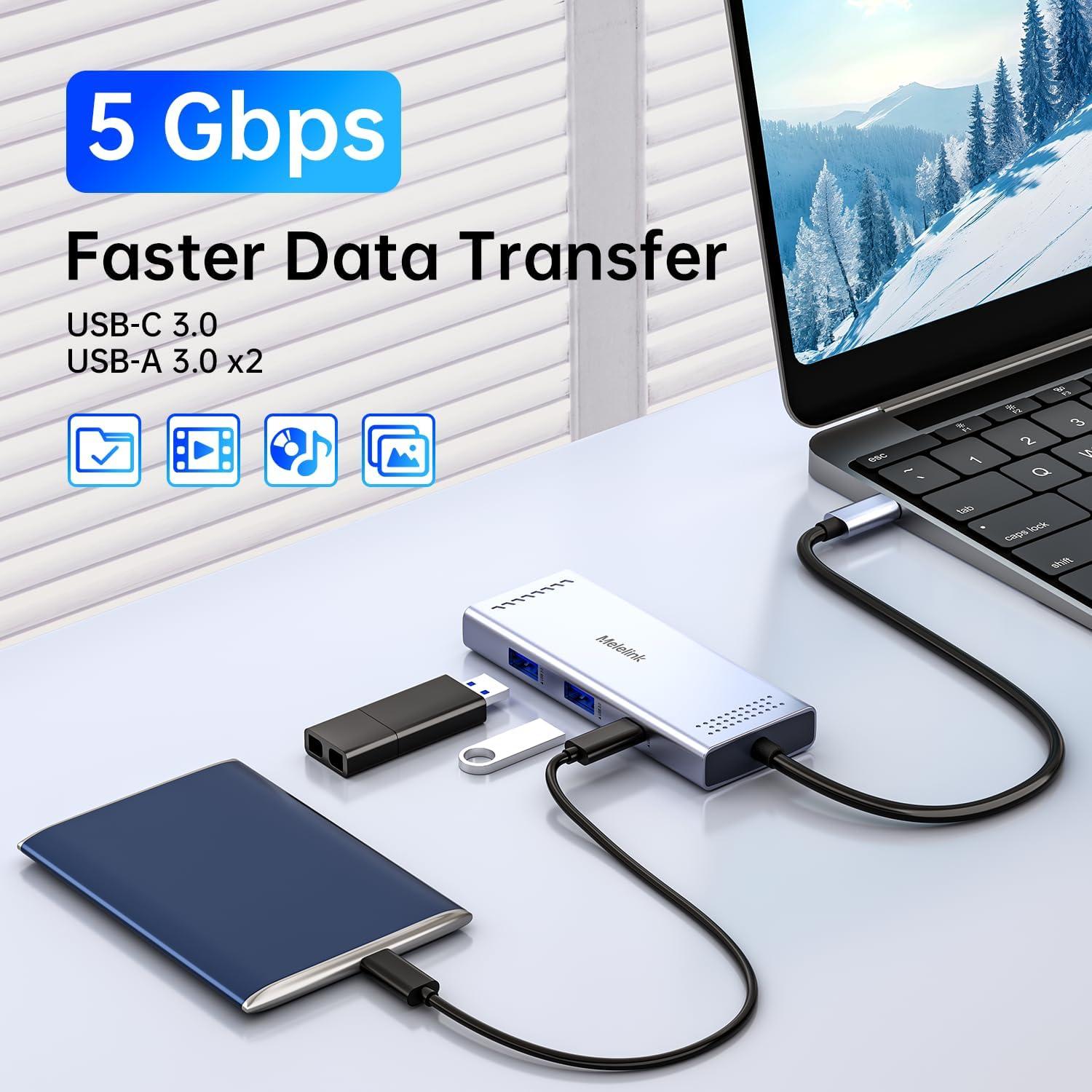 Estación de Acoplamiento 6 en 1 Melelink USB-C a Doble HDMI 4K