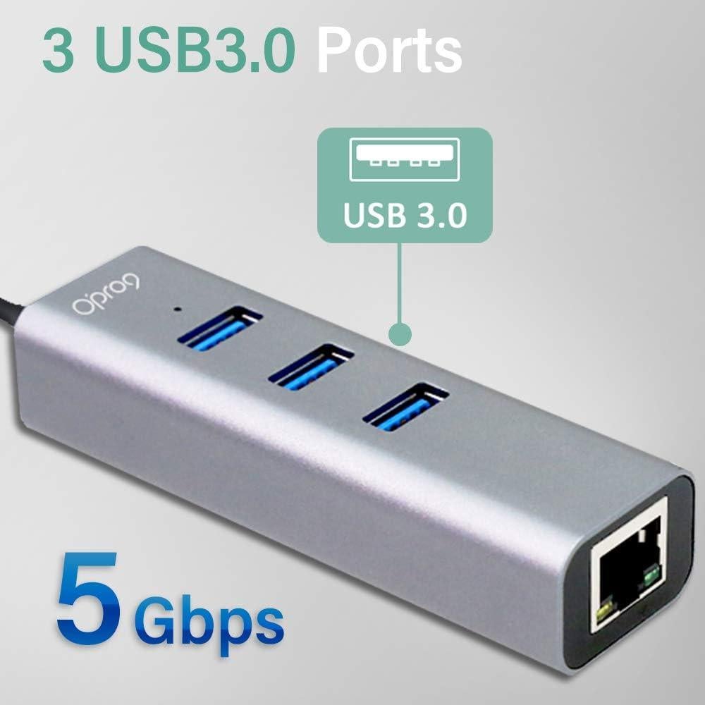 Hub USB-C a Ethernet Opro9 4 en 1 con 3 USB 3.0 y RJ45