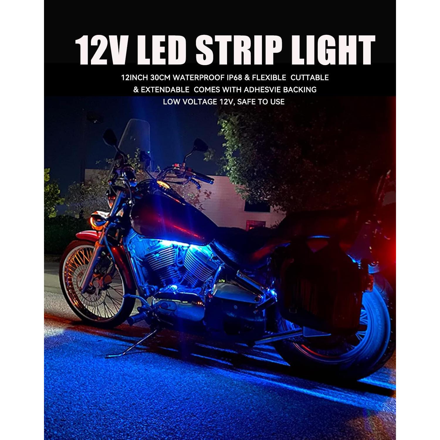 Luces de tira LED 12V Keiurot 30 cm azules impermeables - Paquete de 4