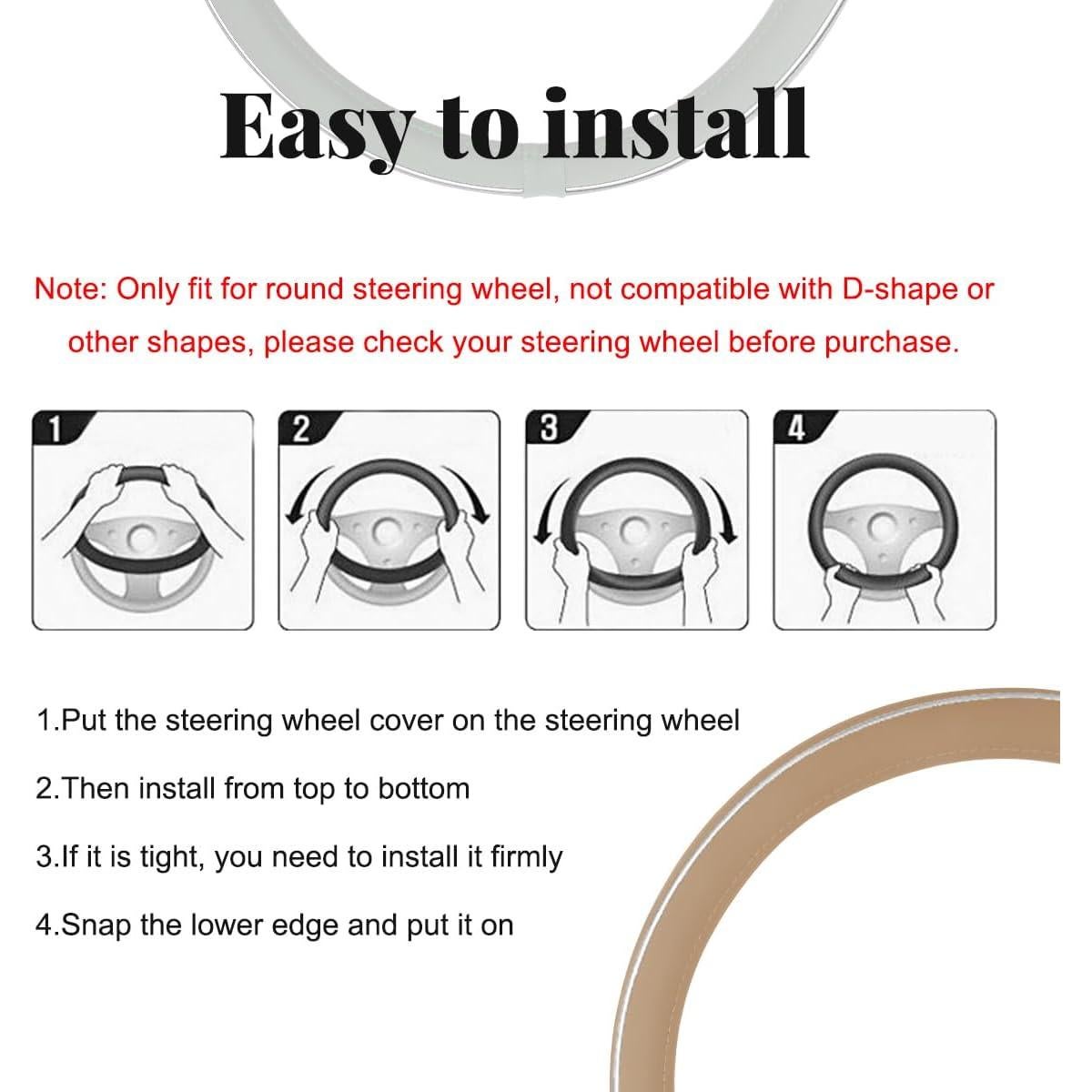 Funda de Volante de Cuero Yourkar Beige Universal 38.1 cm