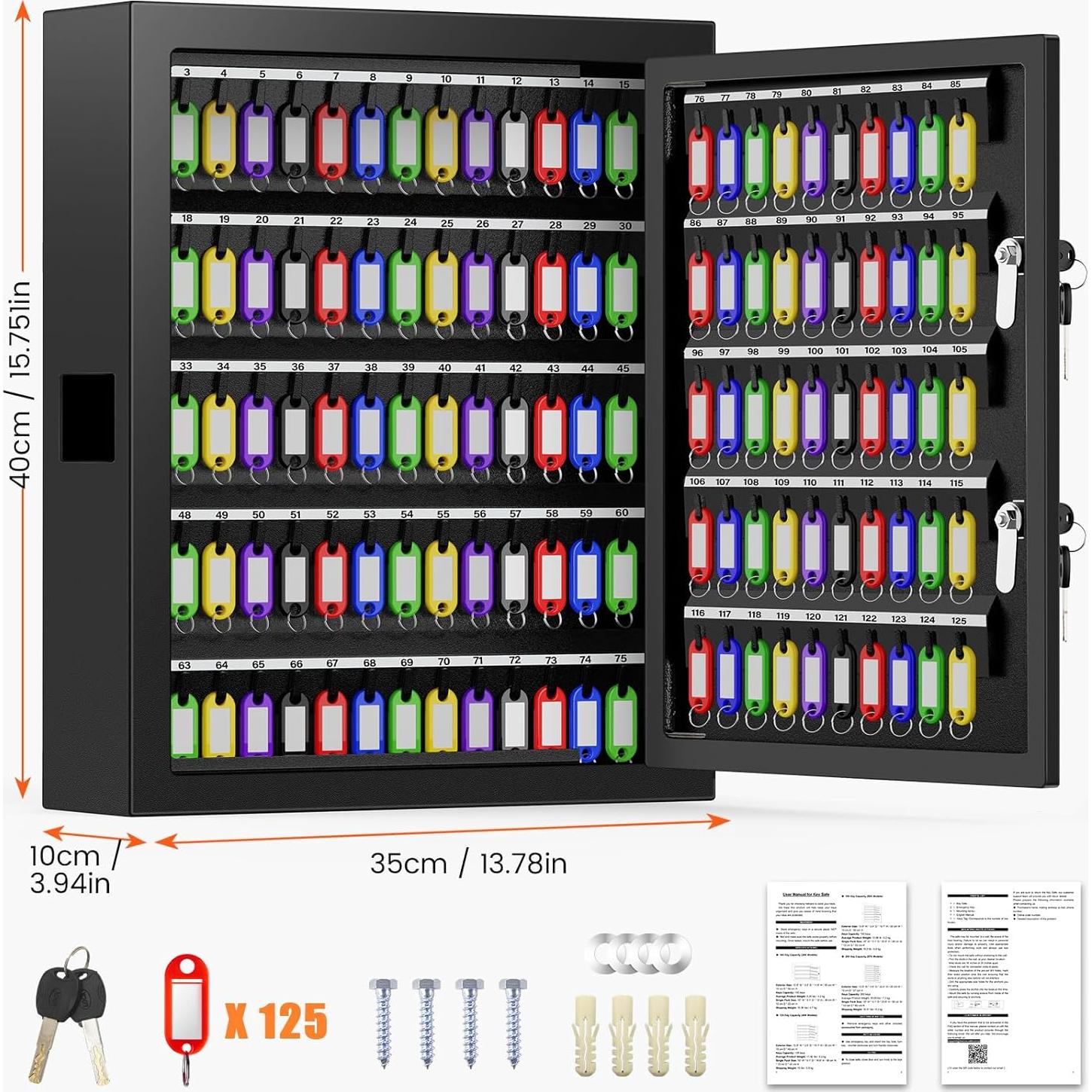 Gabinete de Llaves Nebakne Doble Cerradura 125 Llaves 35x10x40cm