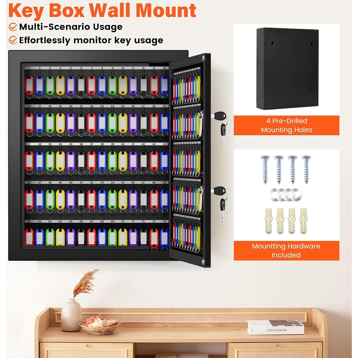 Gabinete de Llaves Nebakne Doble Cerradura 125 Llaves 35x10x40cm