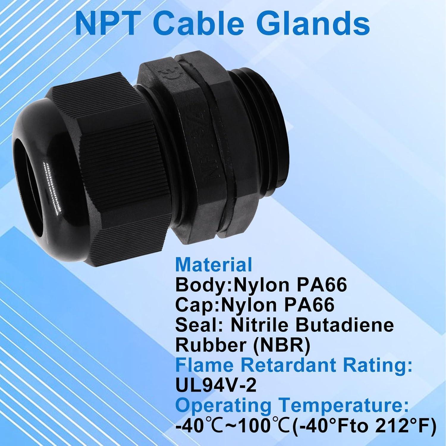 Gland de Cable Impermeable Sydien 3/4" NPT 6 Pcs IP68 Negro