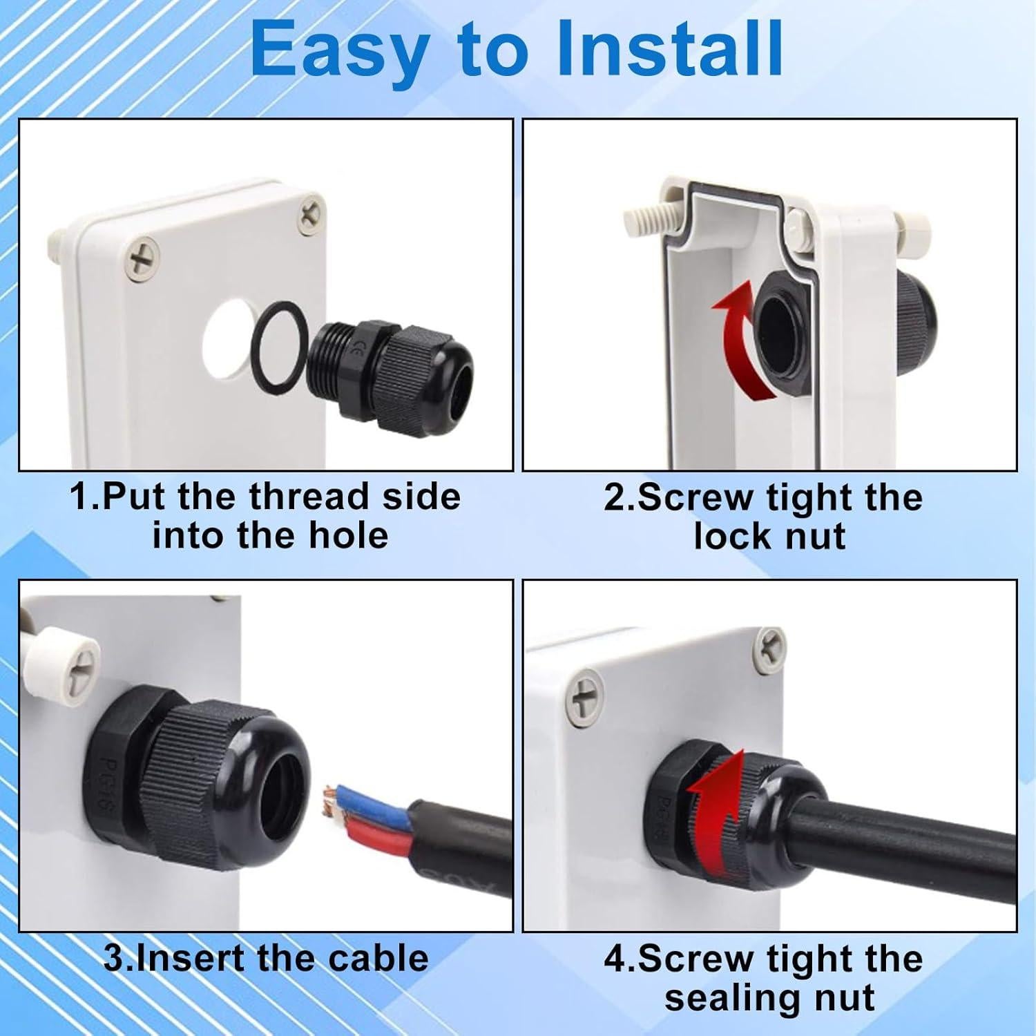 Gland de Cable Impermeable Sydien 3/4" NPT 6 Pcs IP68 Negro