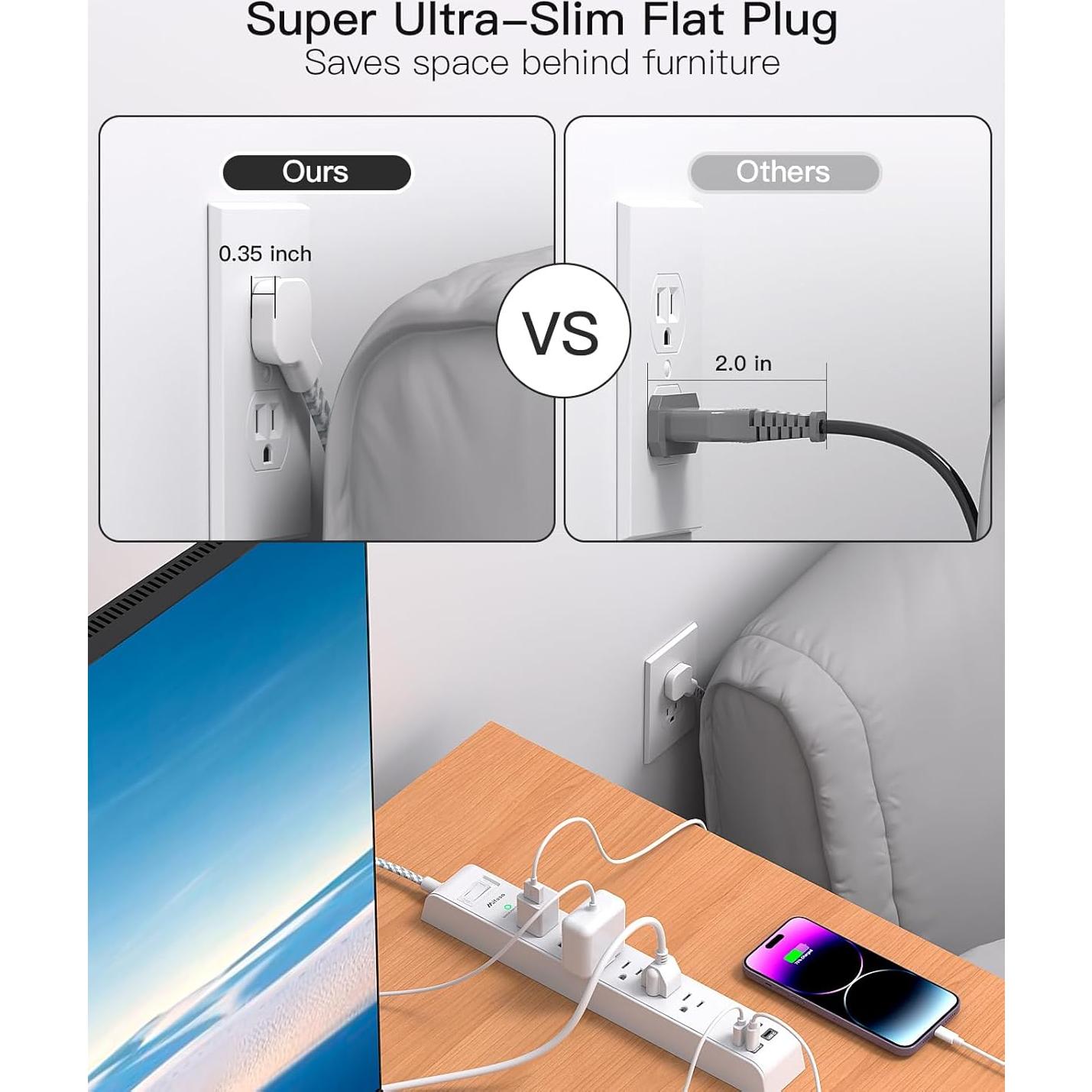 Regleta de Enchufe MIFASOPOWER 6 Salidas AC y 4 USB-C 1.52m