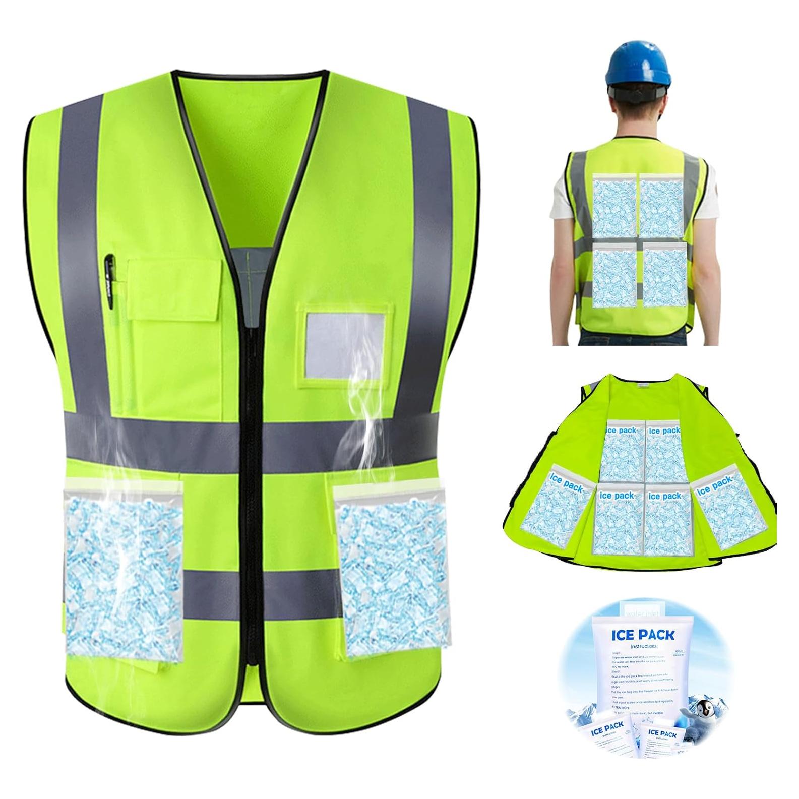 Chaleco Refrigerante de Seguridad - Amarillo Grande con 20 Hielos