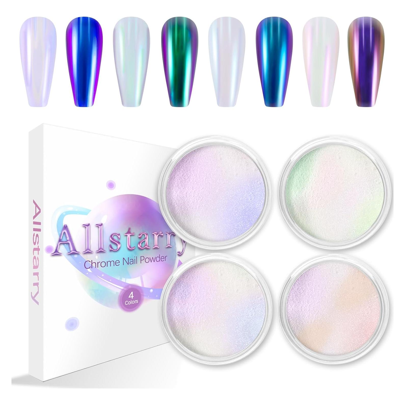 Polvo de Uñas de Cromo Blanco Allstarry 4 PCS Efecto Camaleón