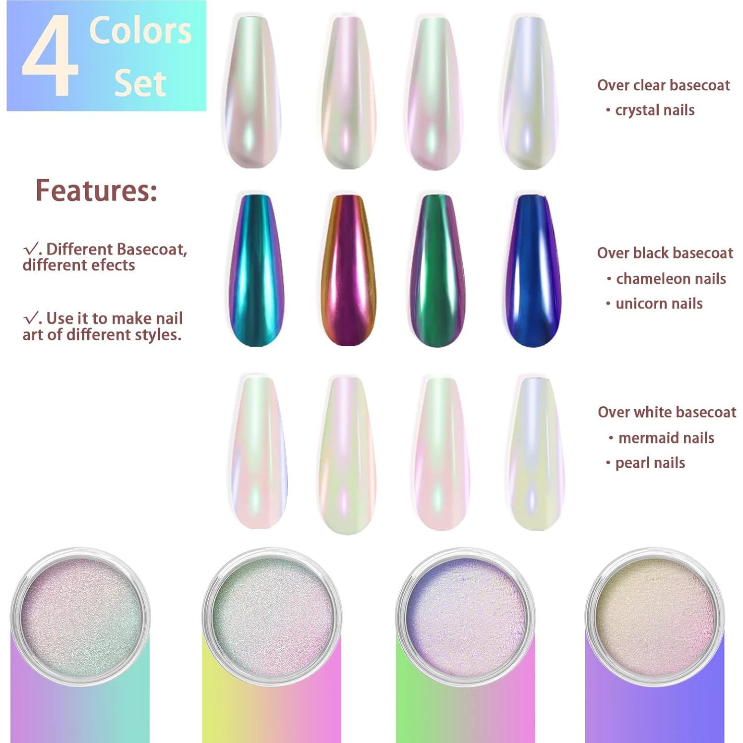 Polvo de Uñas de Cromo Blanco Allstarry 4 PCS Efecto Camaleón