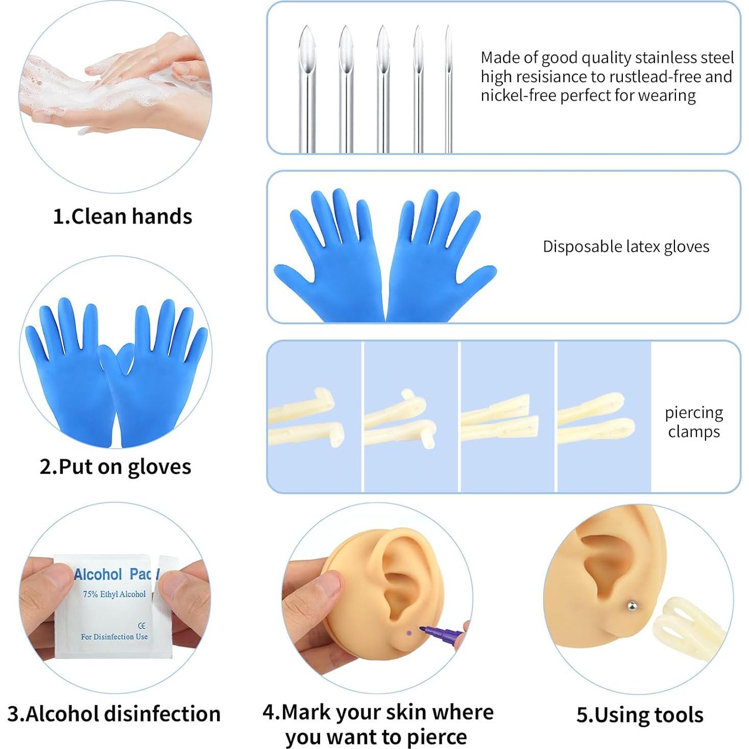 Kit de Piercing Corporal 46PCS BLZ Acero Inoxidable Hipoalergénico