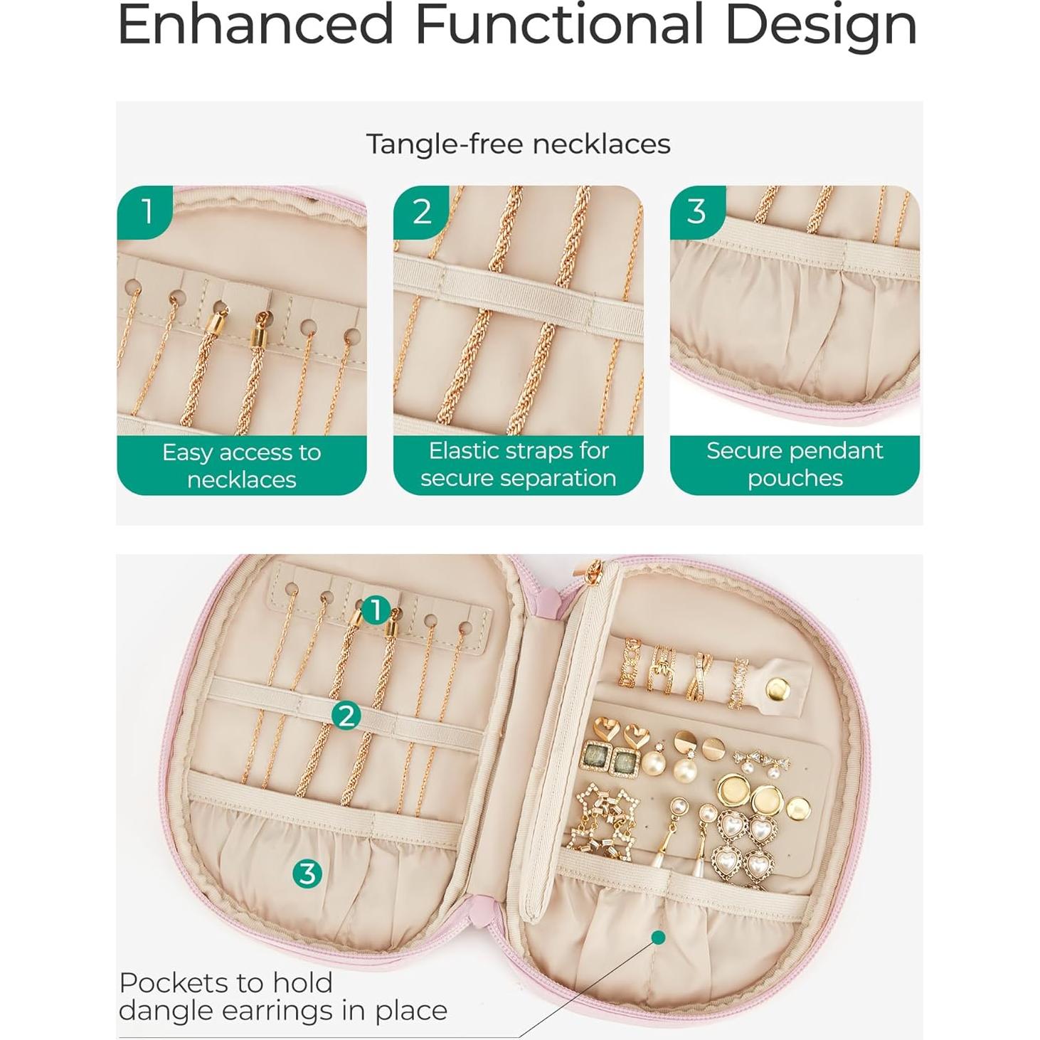 Estuche de Joyería de Viaje BAGSMART Rosa Claro 19x13 cm