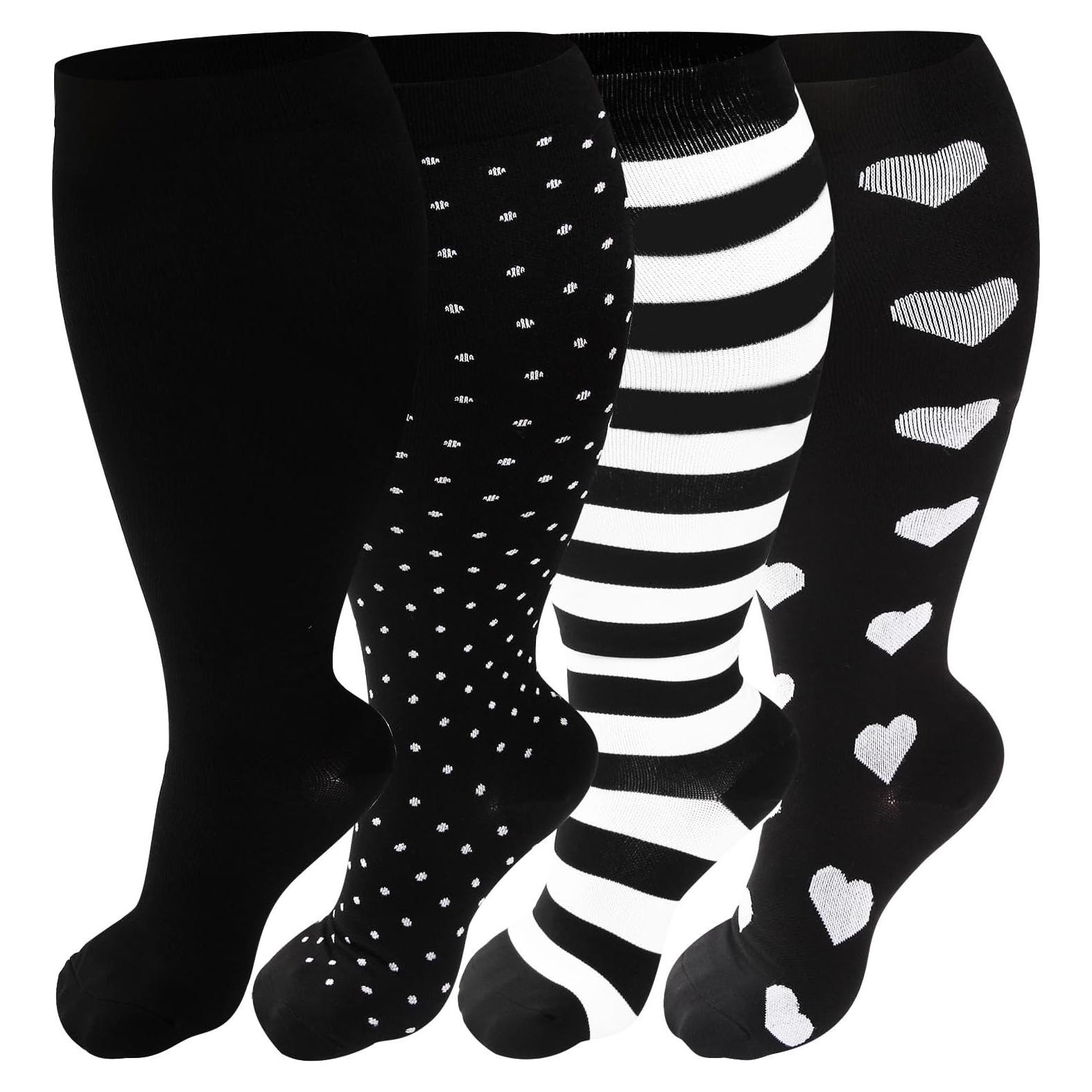 4 Pares Calcetines de Compresión Talla Grande VOMFIT 20-30 mmHg