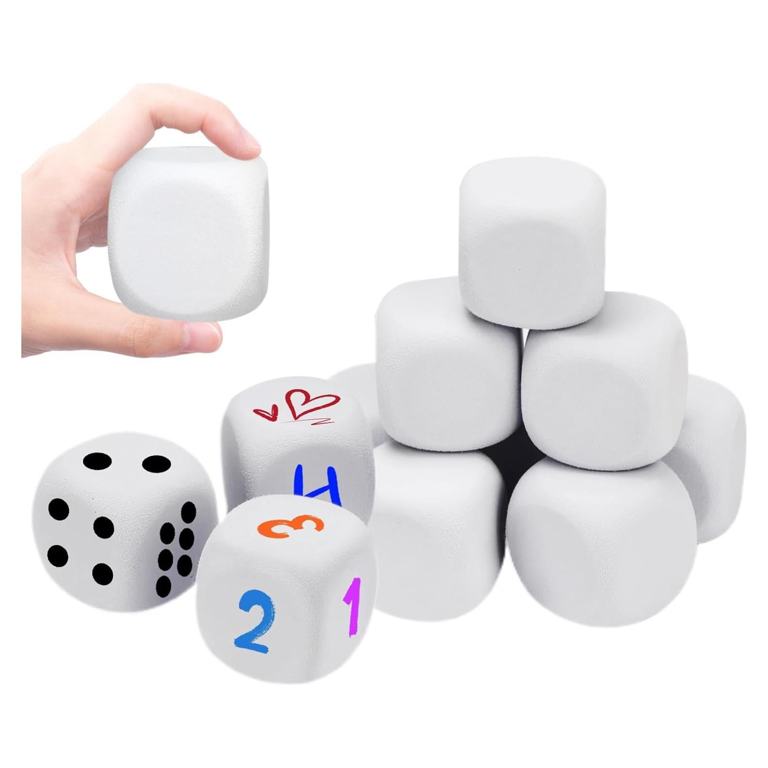 10 Dados de Espuma EVA Blancos 5 cm para Manualidades y Juegos