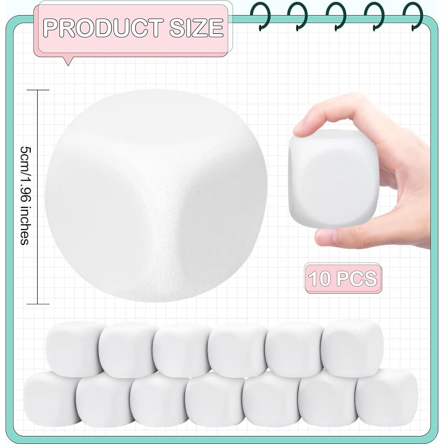 10 Dados de Espuma EVA Blancos 5 cm para Manualidades y Juegos