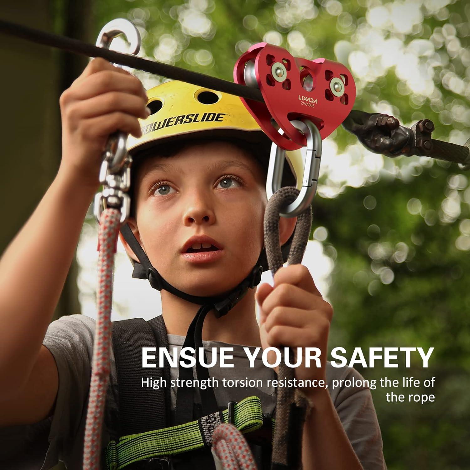 Polea Doble de Zip Line Lixada 30KN para Cables de 1/4 a 1/2