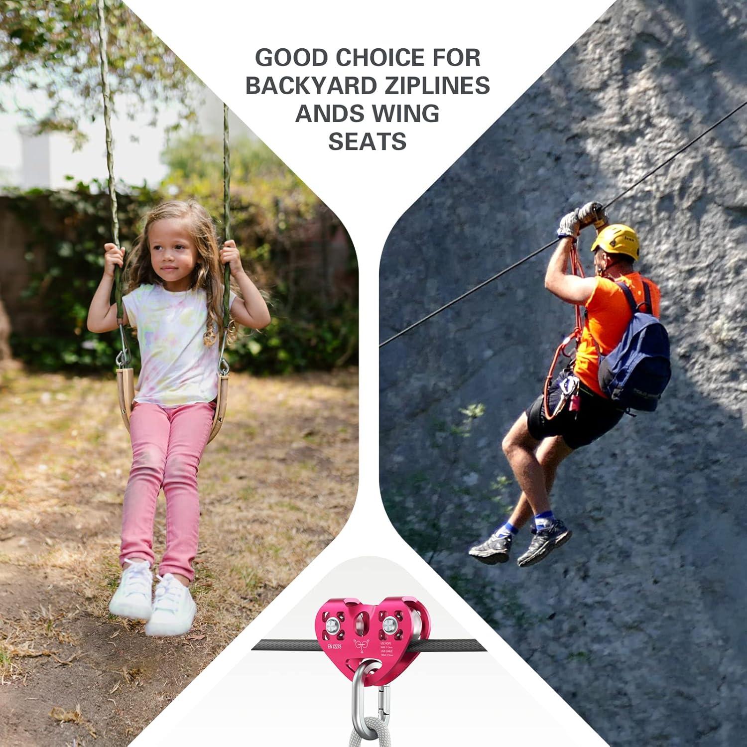 Polea Doble de Zip Line Lixada 30KN para Cables de 1/4 a 1/2