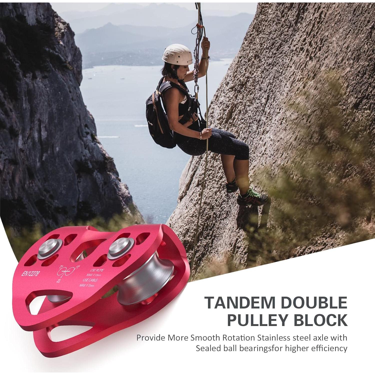 Polea Doble de Zip Line Lixada 30KN para Cables de 1/4 a 1/2