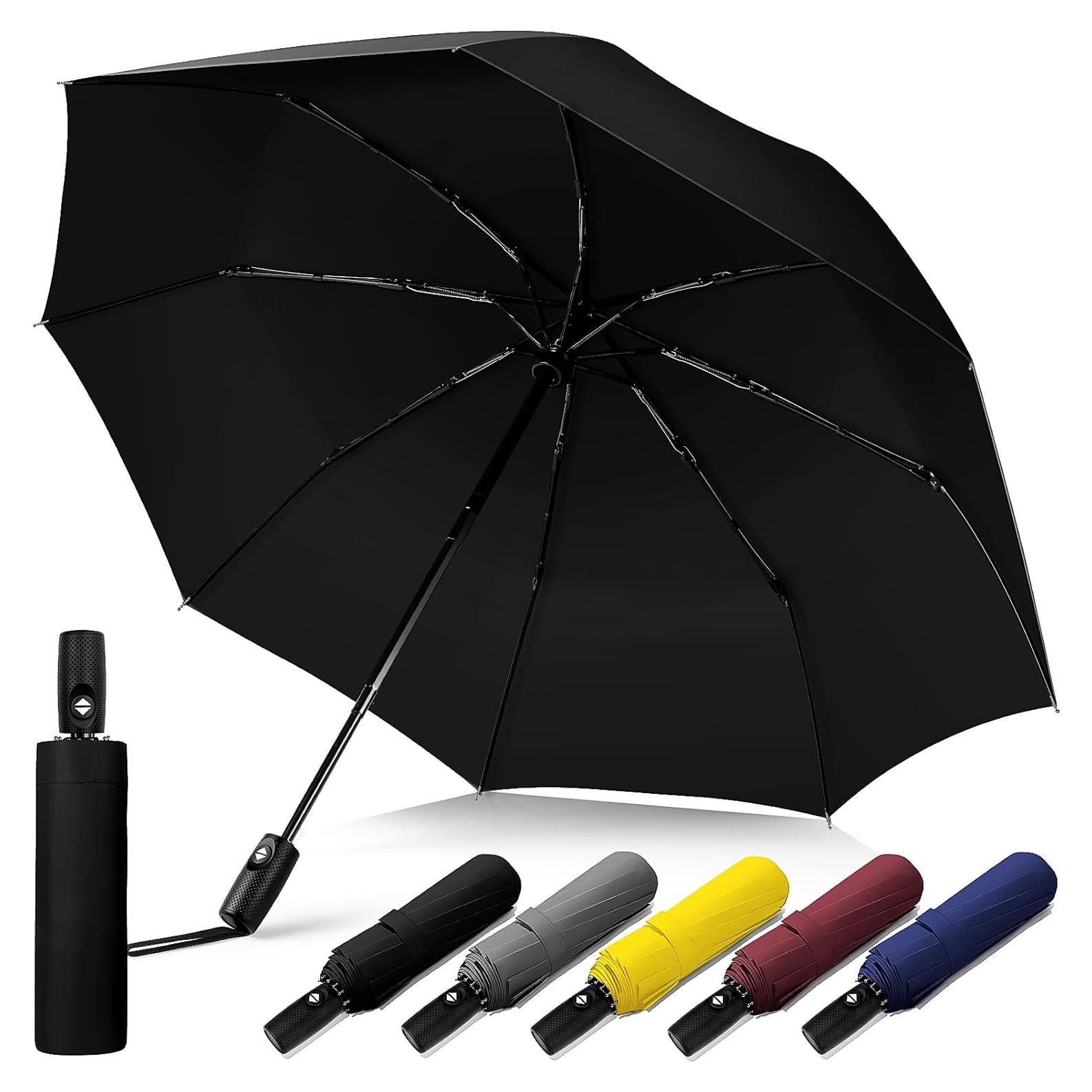 Paraguas Compacto Automático Impermeable Negro 8 Varillas UV