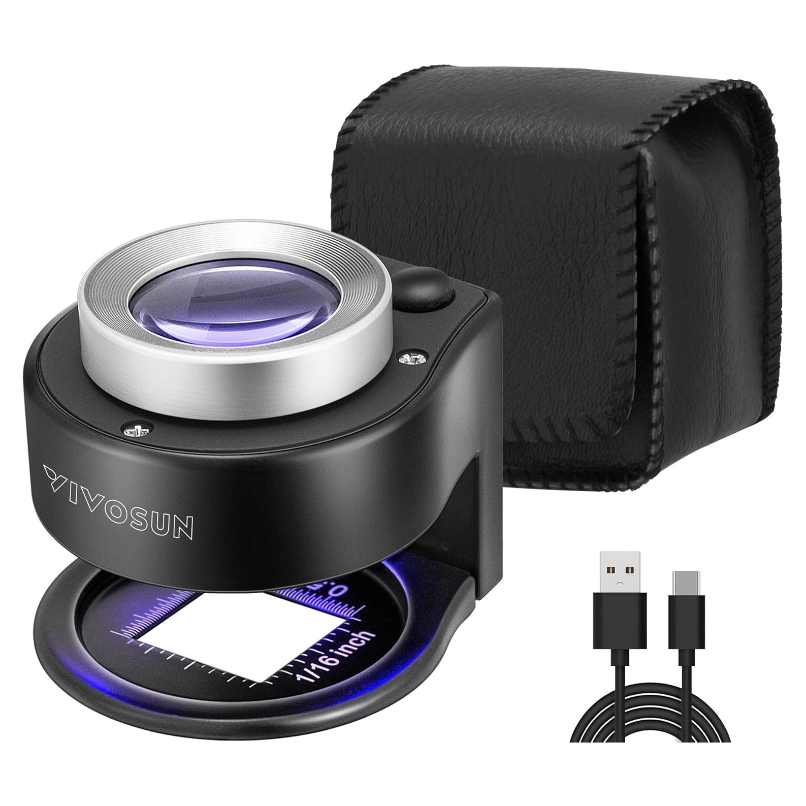 Lupa Magnificadora Recargable VIVOSUN 30X con Luz LED y UV