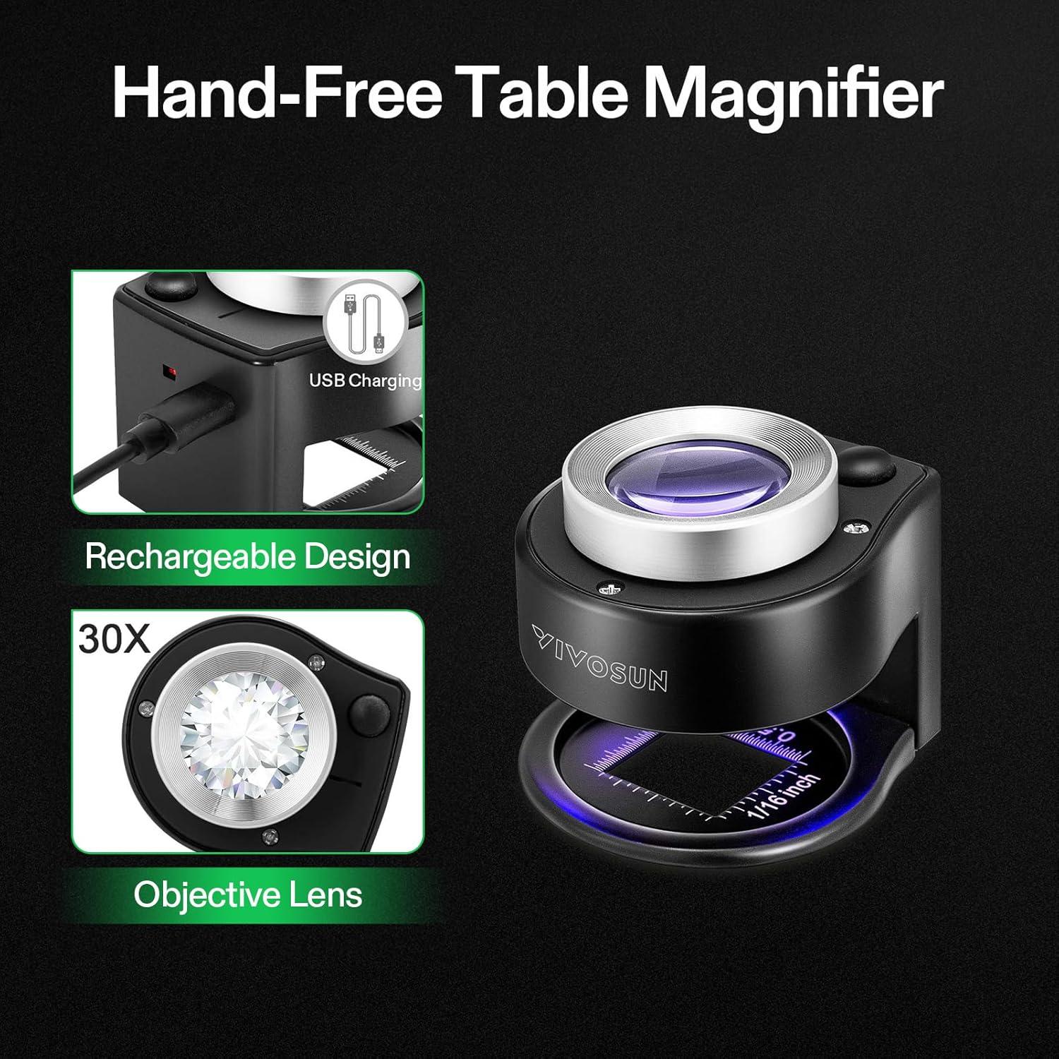 Lupa Magnificadora Recargable VIVOSUN 30X con Luz LED y UV