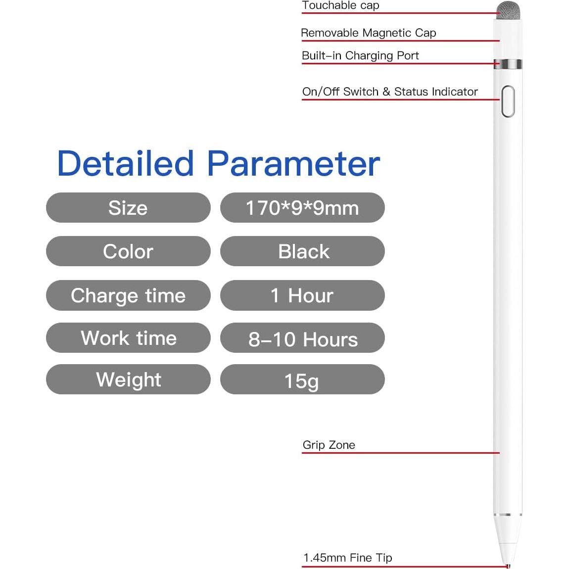 Lápiz Stylus AICase 1.45mm para Pantallas Táctiles - Blanco