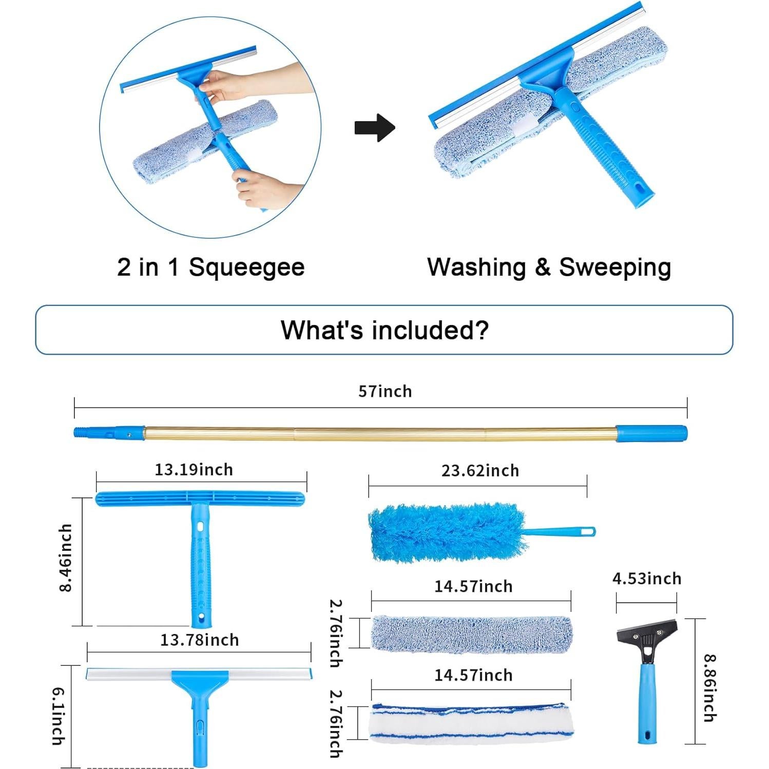 Kit de limpieza de ventanas 2 en 1 ZKUAOGDI con extensores