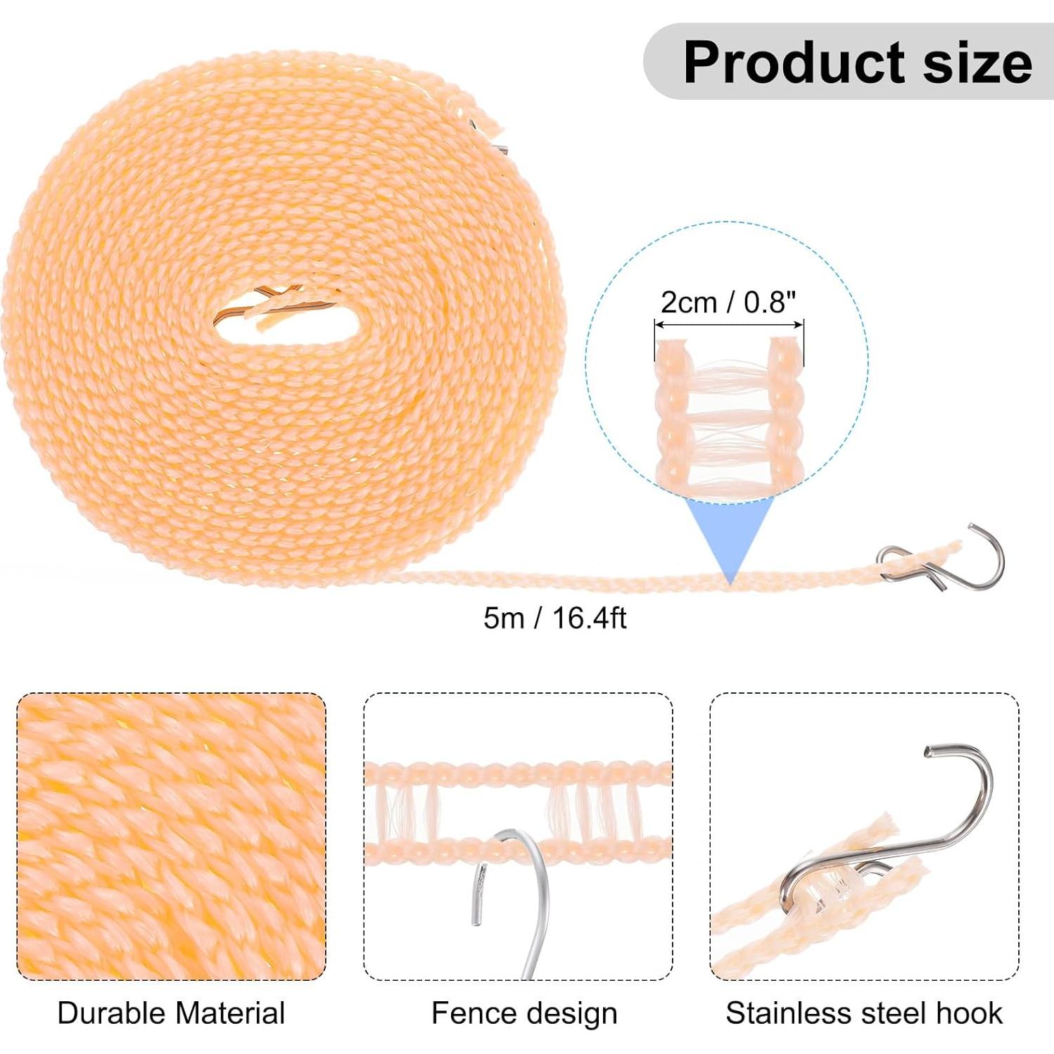 Cuerda de Secado Portátil uxcell 5M Antideslizante Beige