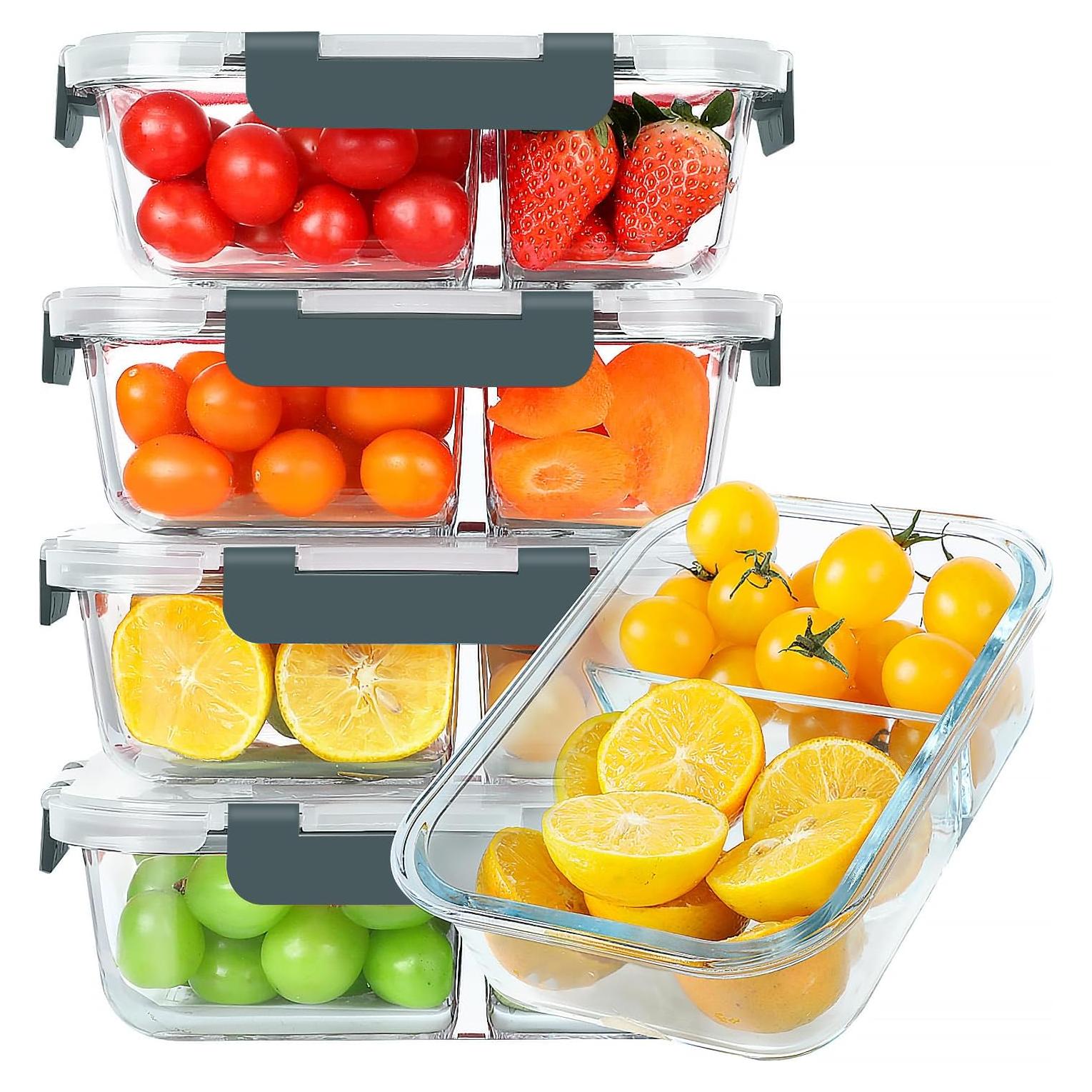 Set de 5 Contenedores de Vidrio KOMUEE 30 oz 2 Compartimentos