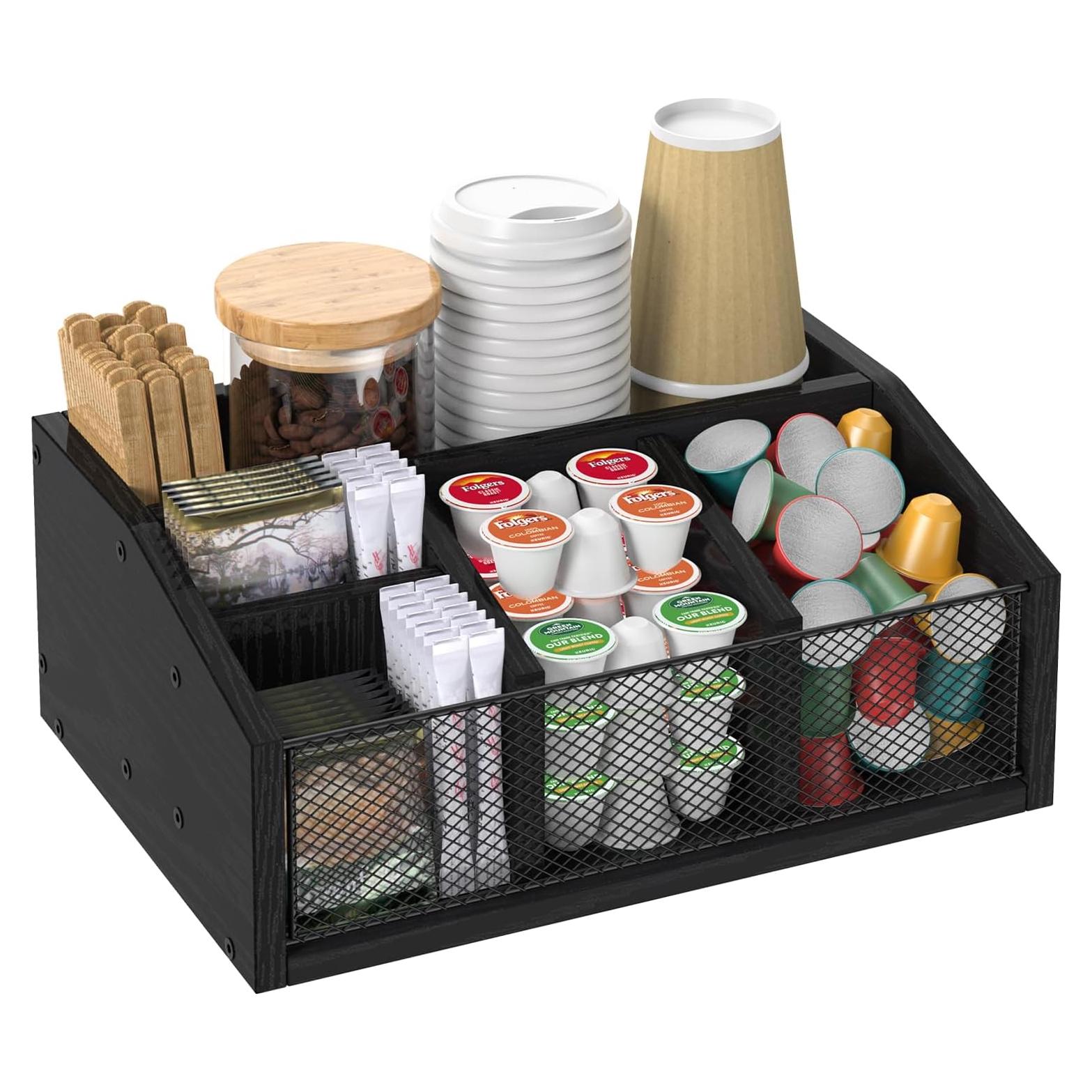 Organizador de Estación de Café NOVIMANGO 5 Compartimentos Madera Negra