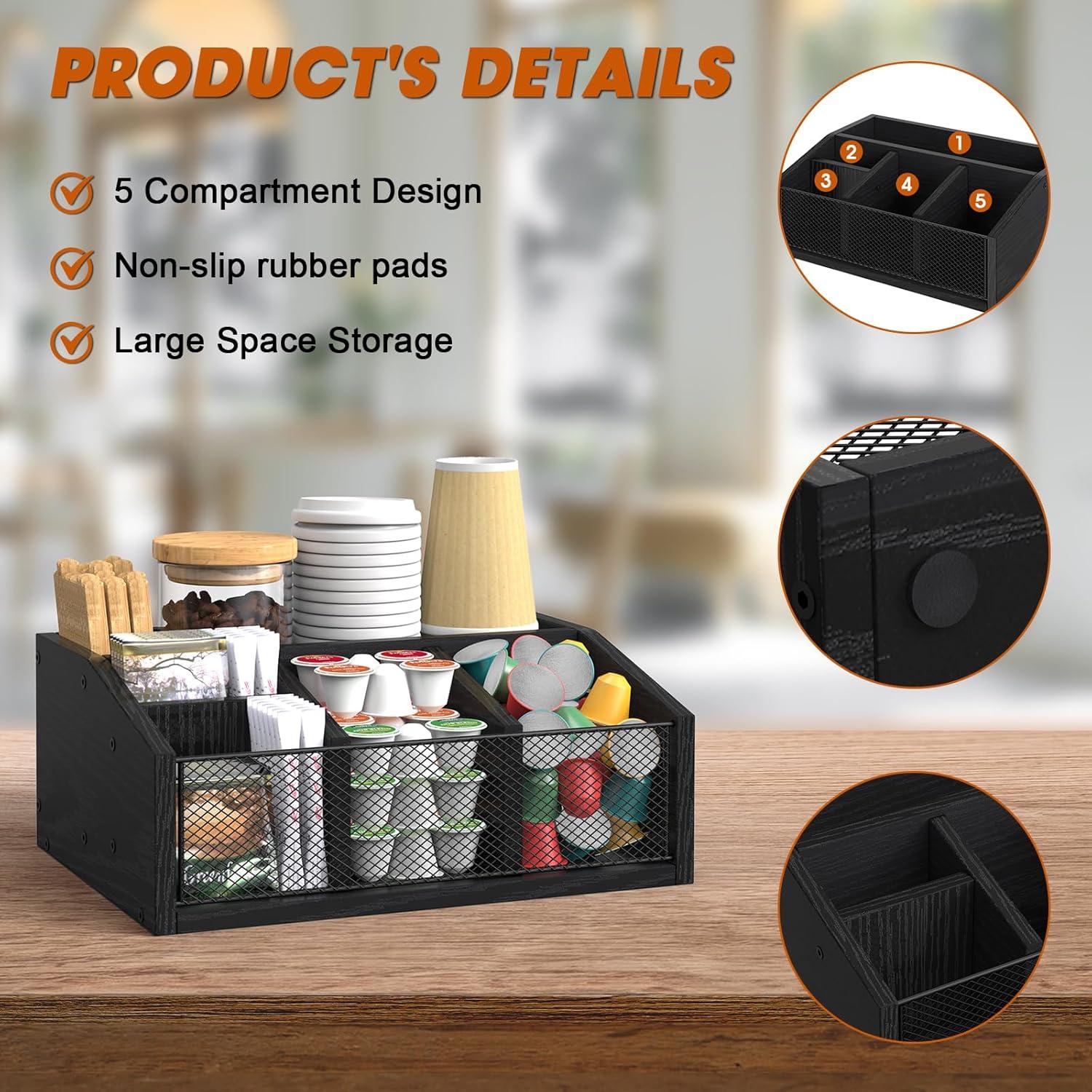 Organizador de Estación de Café NOVIMANGO 5 Compartimentos Madera Negra