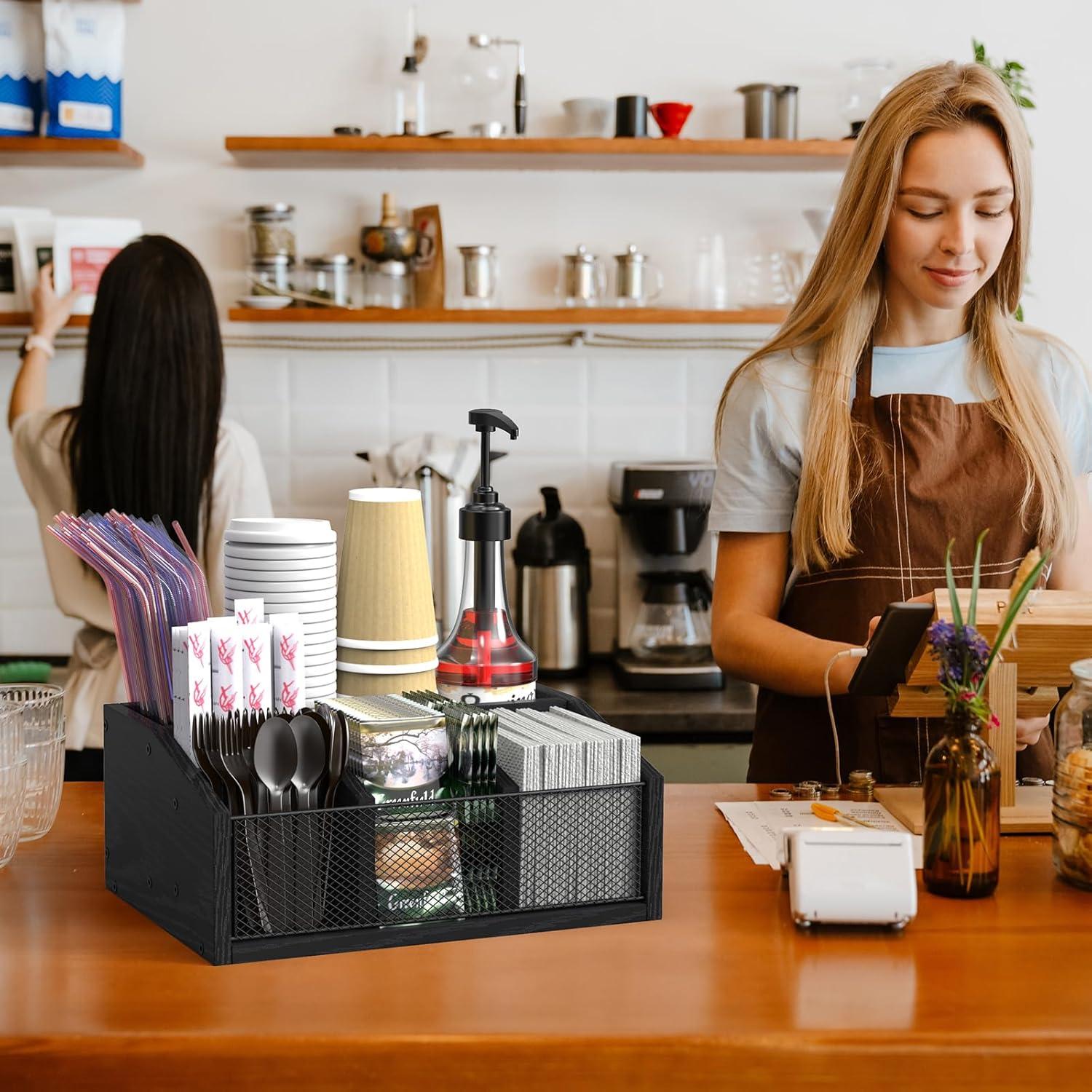 Organizador de Estación de Café NOVIMANGO 5 Compartimentos Madera Negra