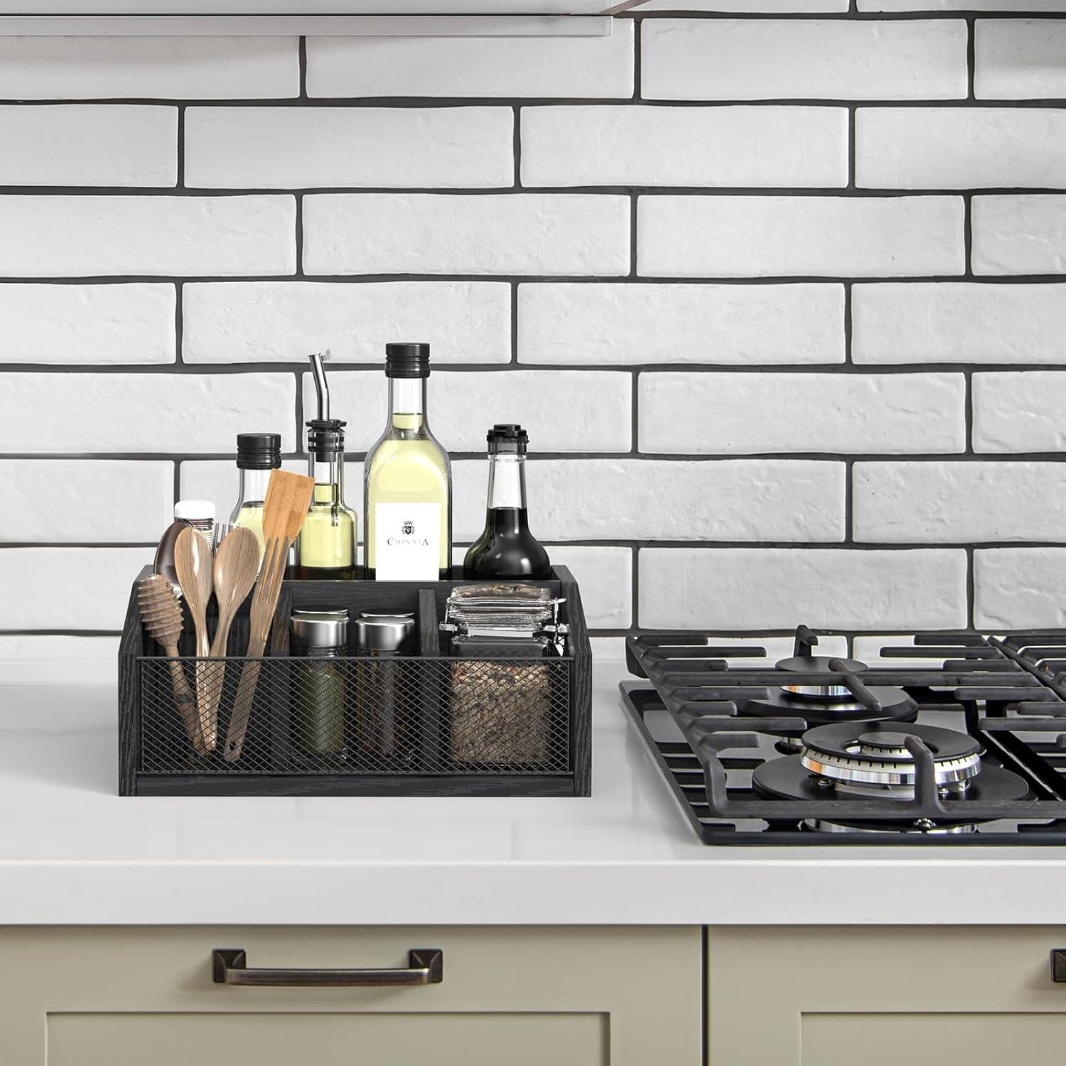 Organizador de Estación de Café NOVIMANGO 5 Compartimentos Madera Negra