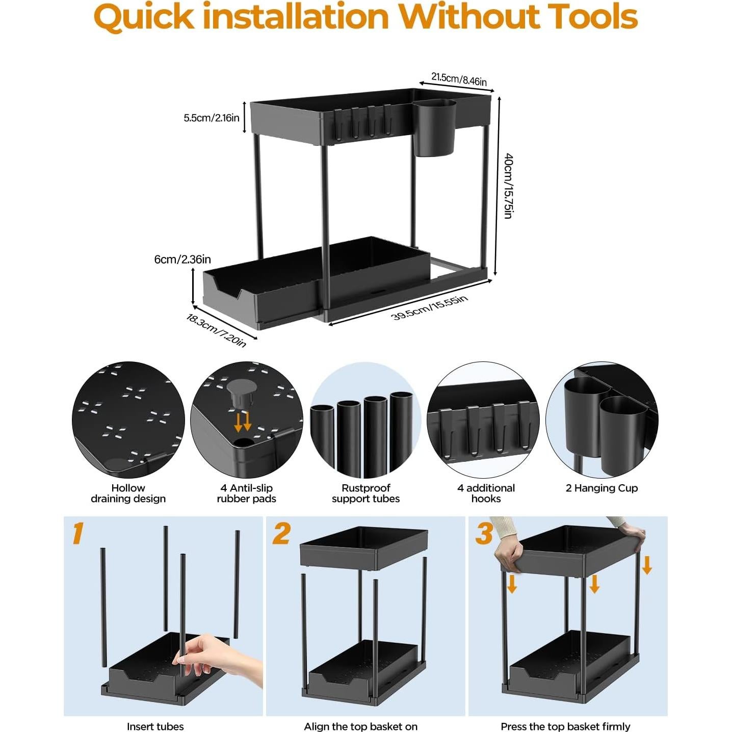Organizador Bajo el Fregadero DILEASIR 2 Niveles Negro