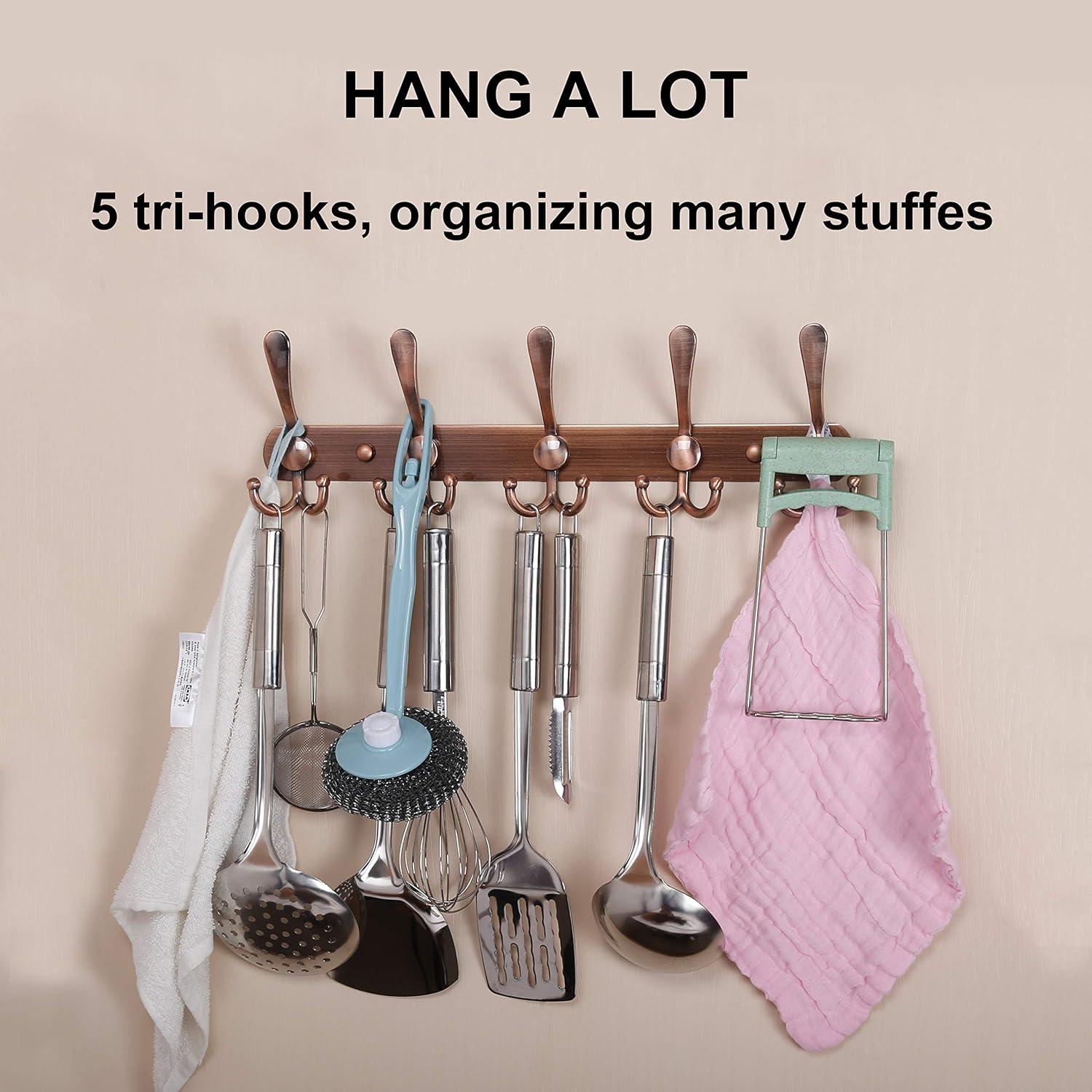 Perchero de pared Dseap - 5 ganchos triples, acero inoxidable, cobre antiguo