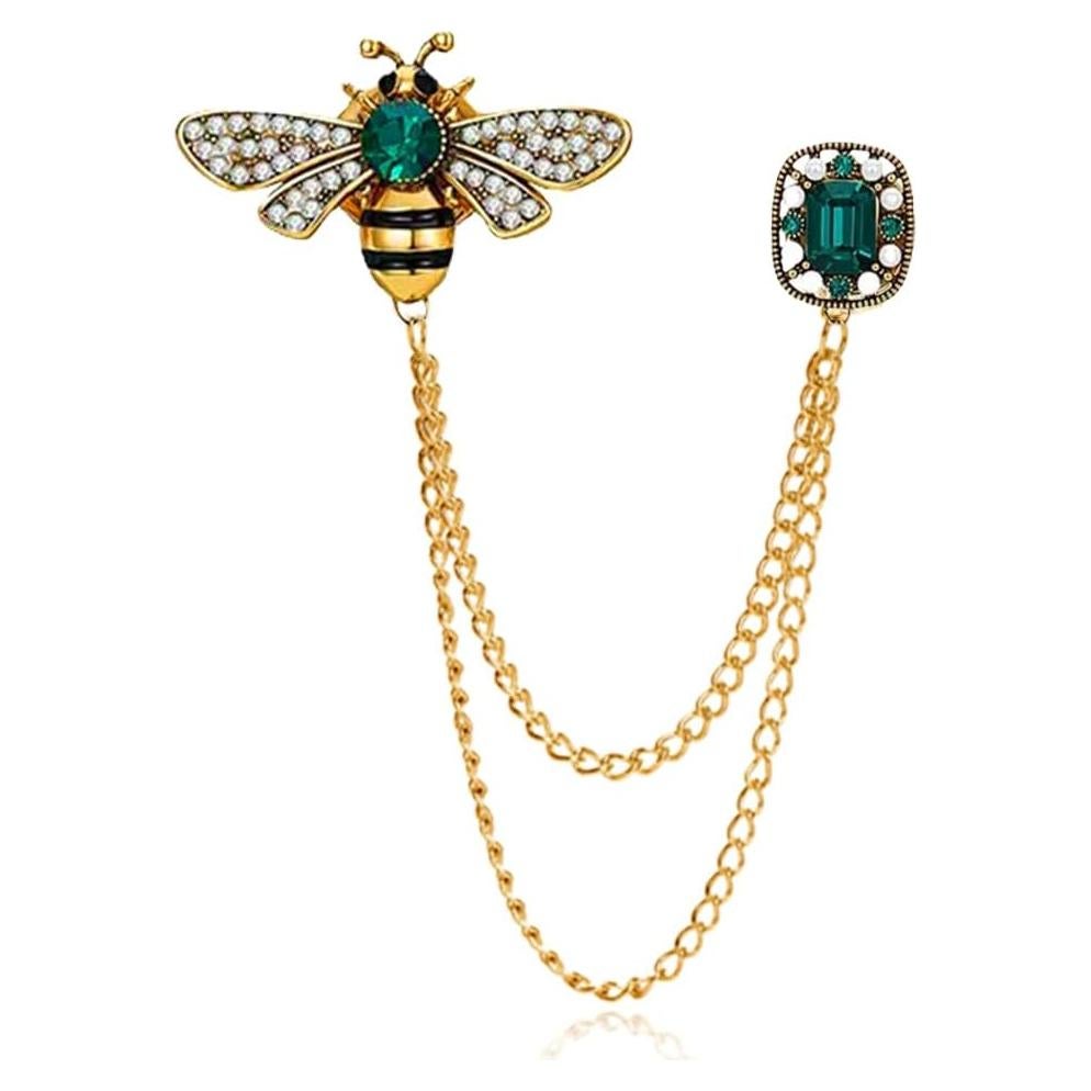 Broche de Insecto Abeja de Cristal XUN Zhe con Cadena 3x2cm