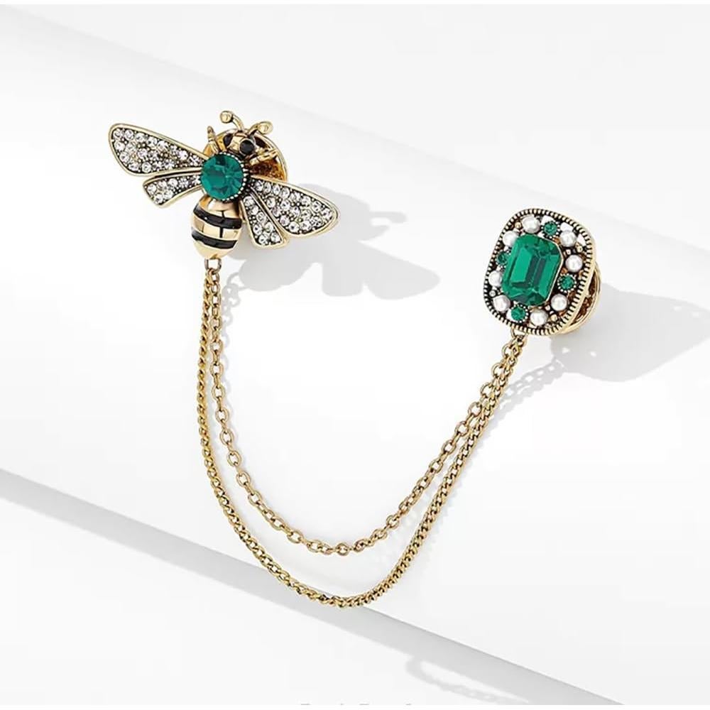 Broche de Insecto Abeja de Cristal XUN Zhe con Cadena 3x2cm