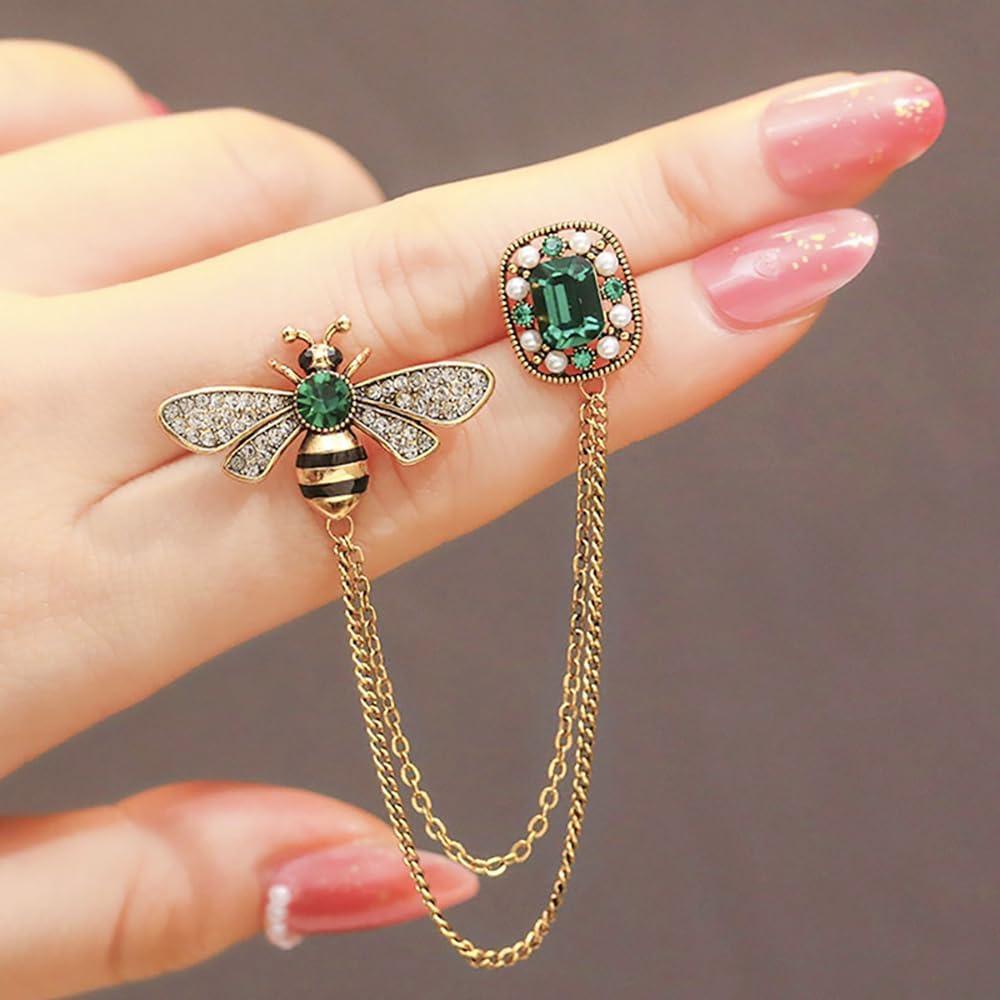 Broche de Insecto Abeja de Cristal XUN Zhe con Cadena 3x2cm