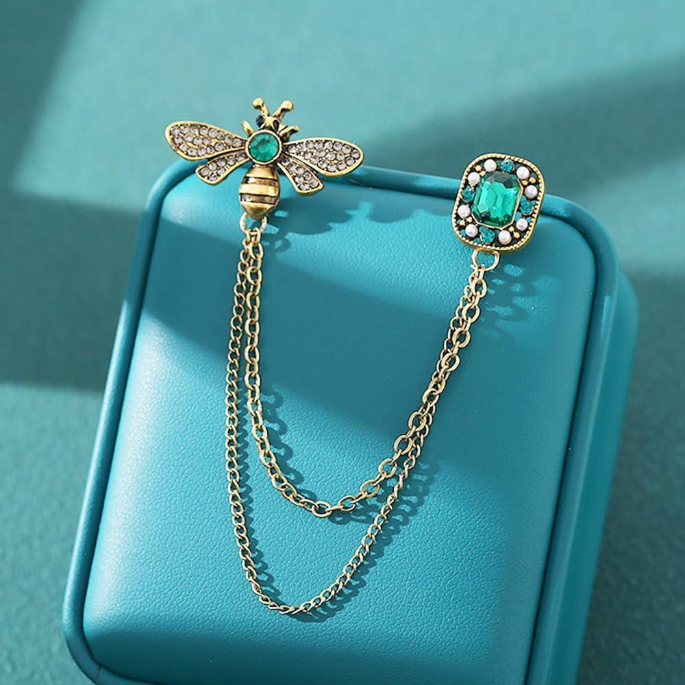 Broche de Insecto Abeja de Cristal XUN Zhe con Cadena 3x2cm