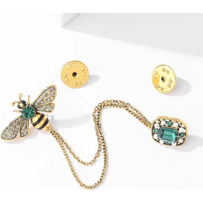 Broche de Insecto Abeja de Cristal XUN Zhe con Cadena 3x2cm