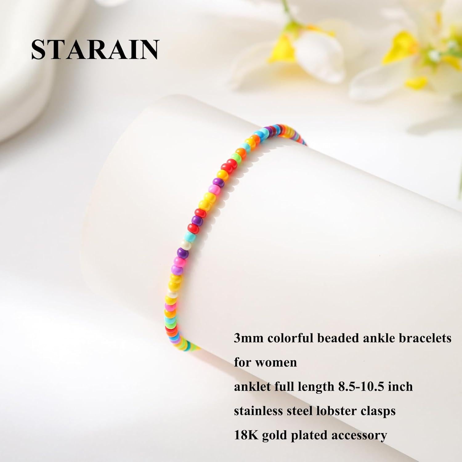Pulsera de Tobillo Bohemia Starain para Mujeres - Cuentas Coloridas 20 cm