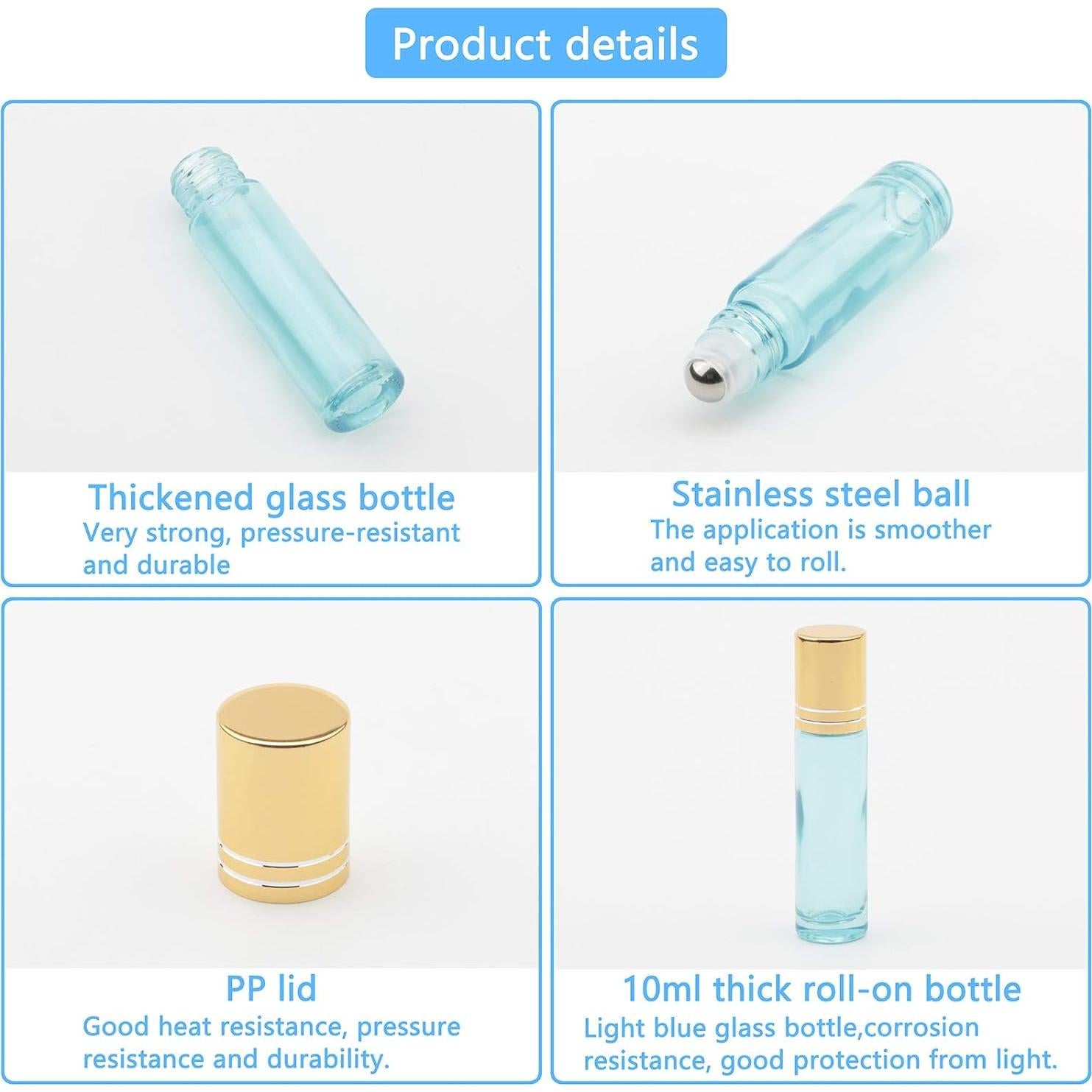 8 Botellas de Vidrio 10ml con Rodillo Newzoll Azul Perla