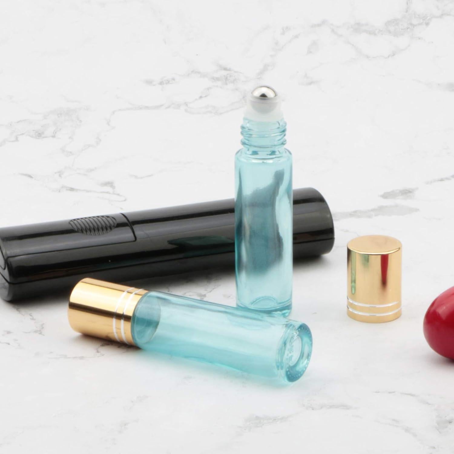 8 Botellas de Vidrio 10ml con Rodillo Newzoll Azul Perla