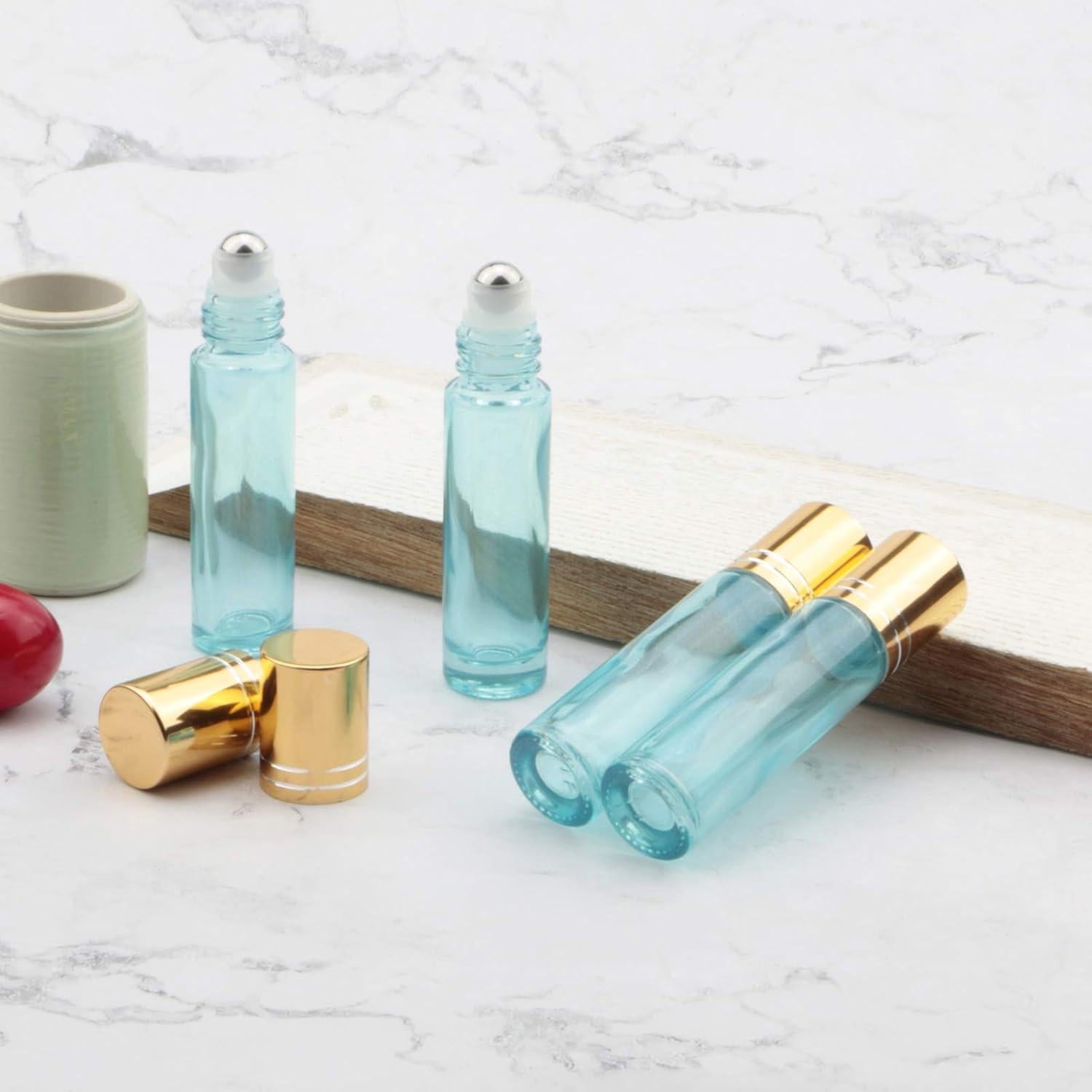 8 Botellas de Vidrio 10ml con Rodillo Newzoll Azul Perla