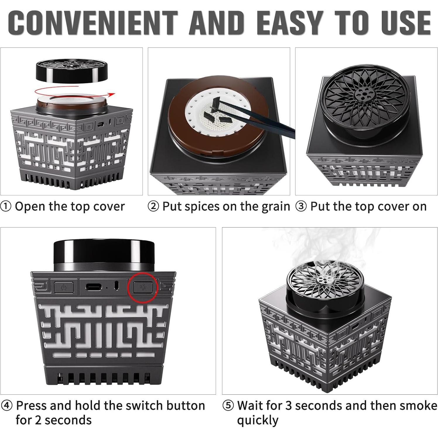 Quemador de Incienso Eléctrico Telawah BK-55 Negro Portátil