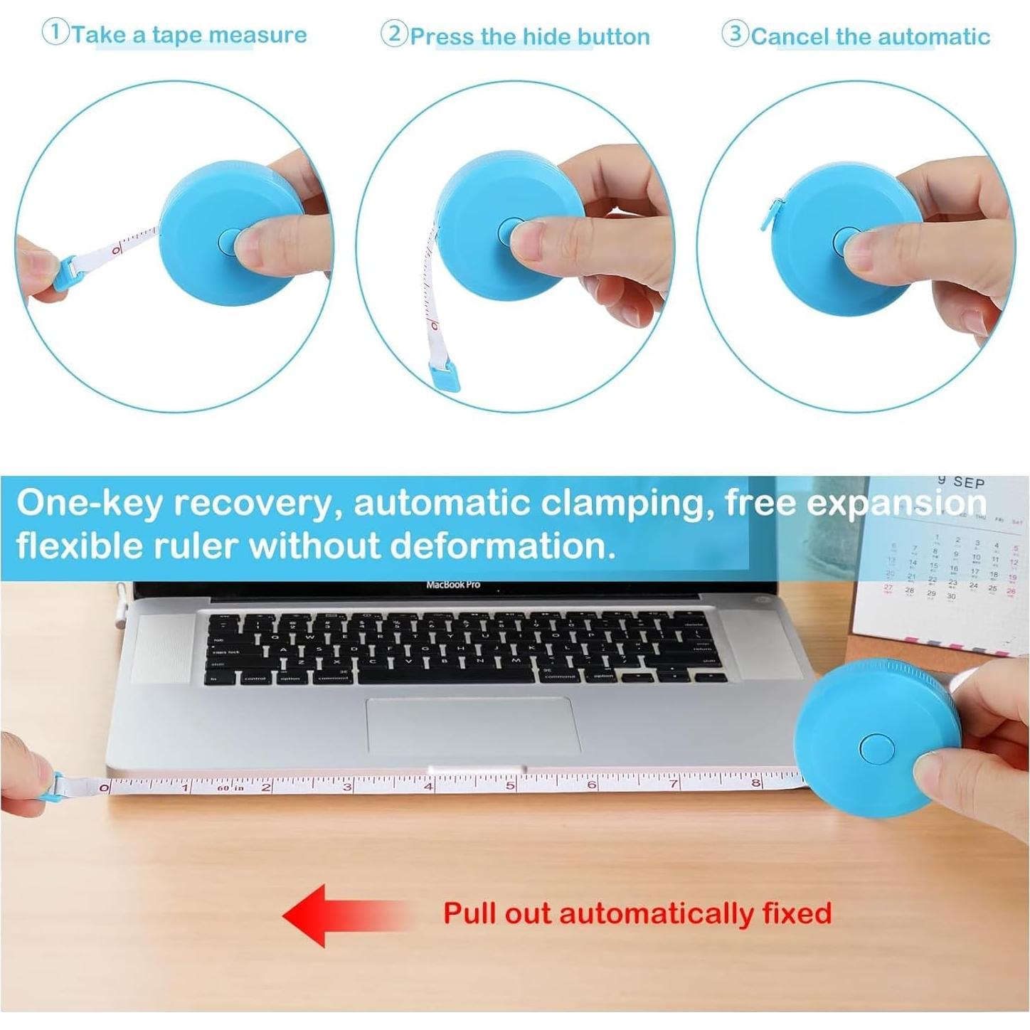 Cinta Métrica Retráctil E ELAINFIA 150 cm Doble Escala 12 Colores