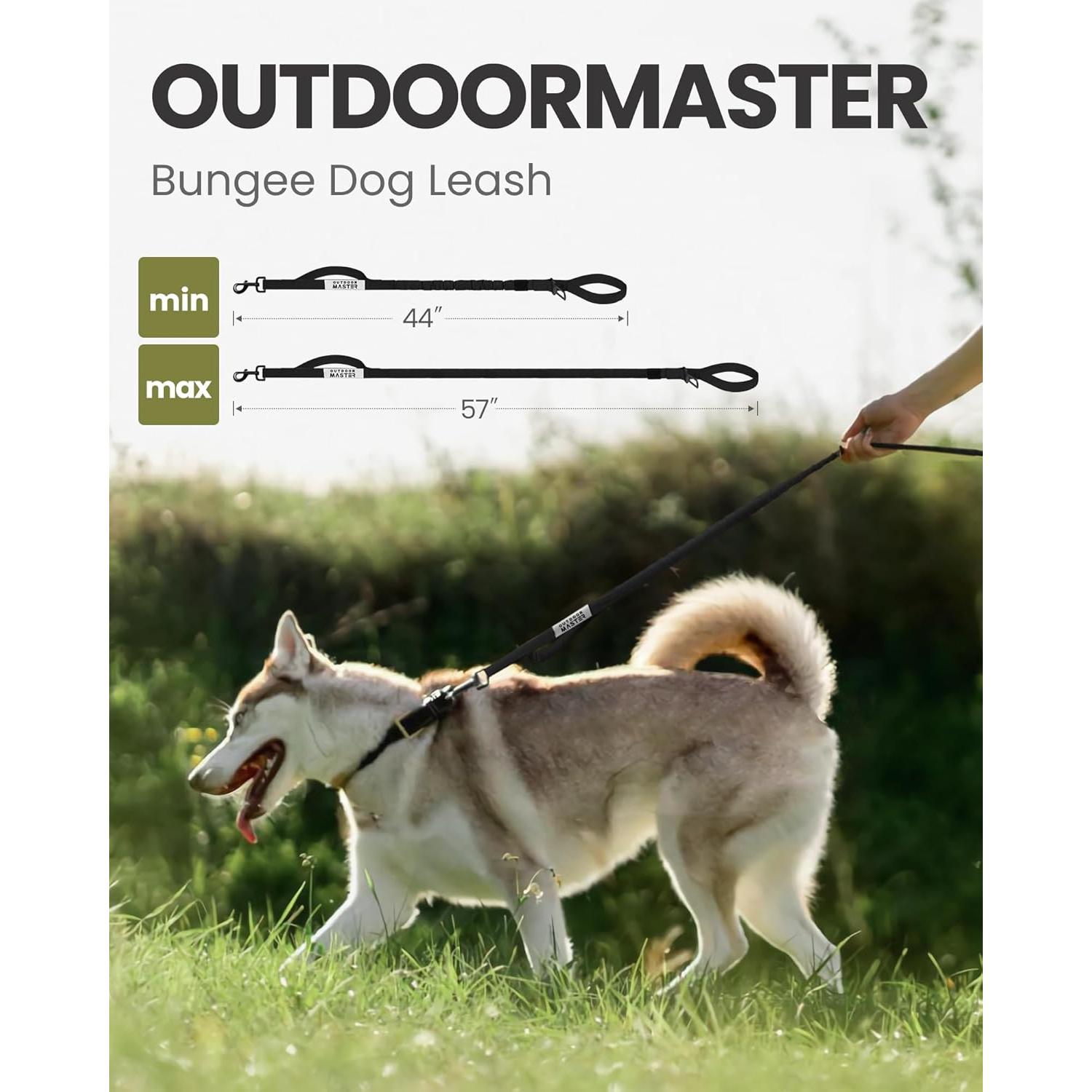 Correa Bungee para Perros OutdoorMaster 1.45 m Negra con 2 Mangos