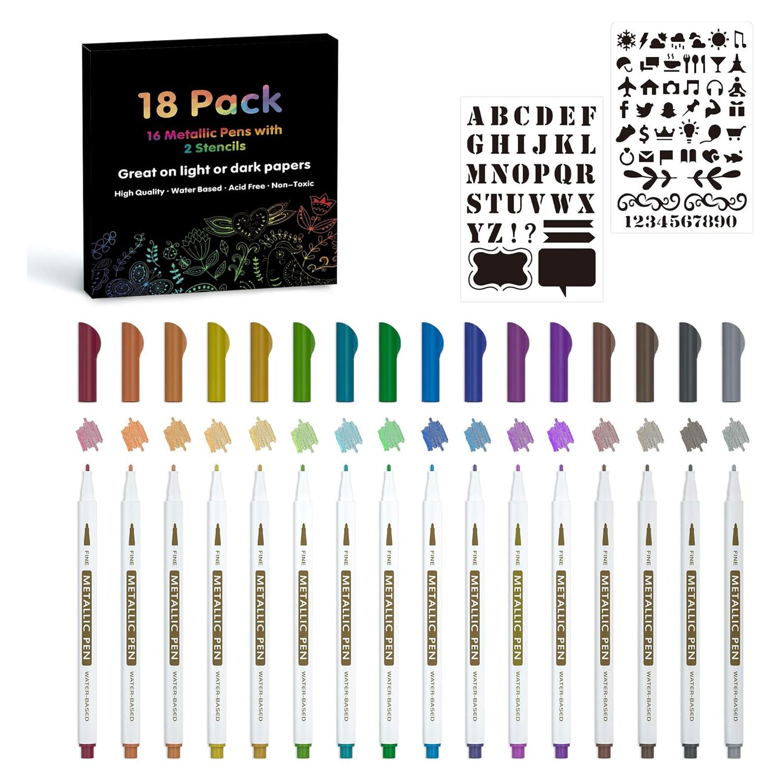 Paquete de 18 Marcadores Metálicos Lineon Punta Fina 16 Colores