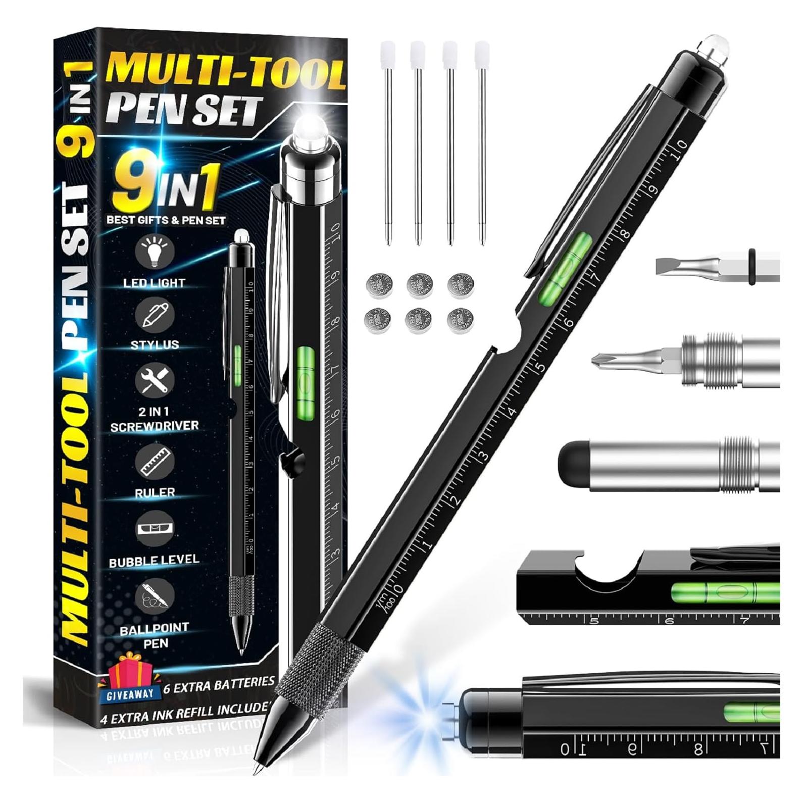 Bolígrafo Multi-Herramienta NADRQQE 9 en 1 Negro